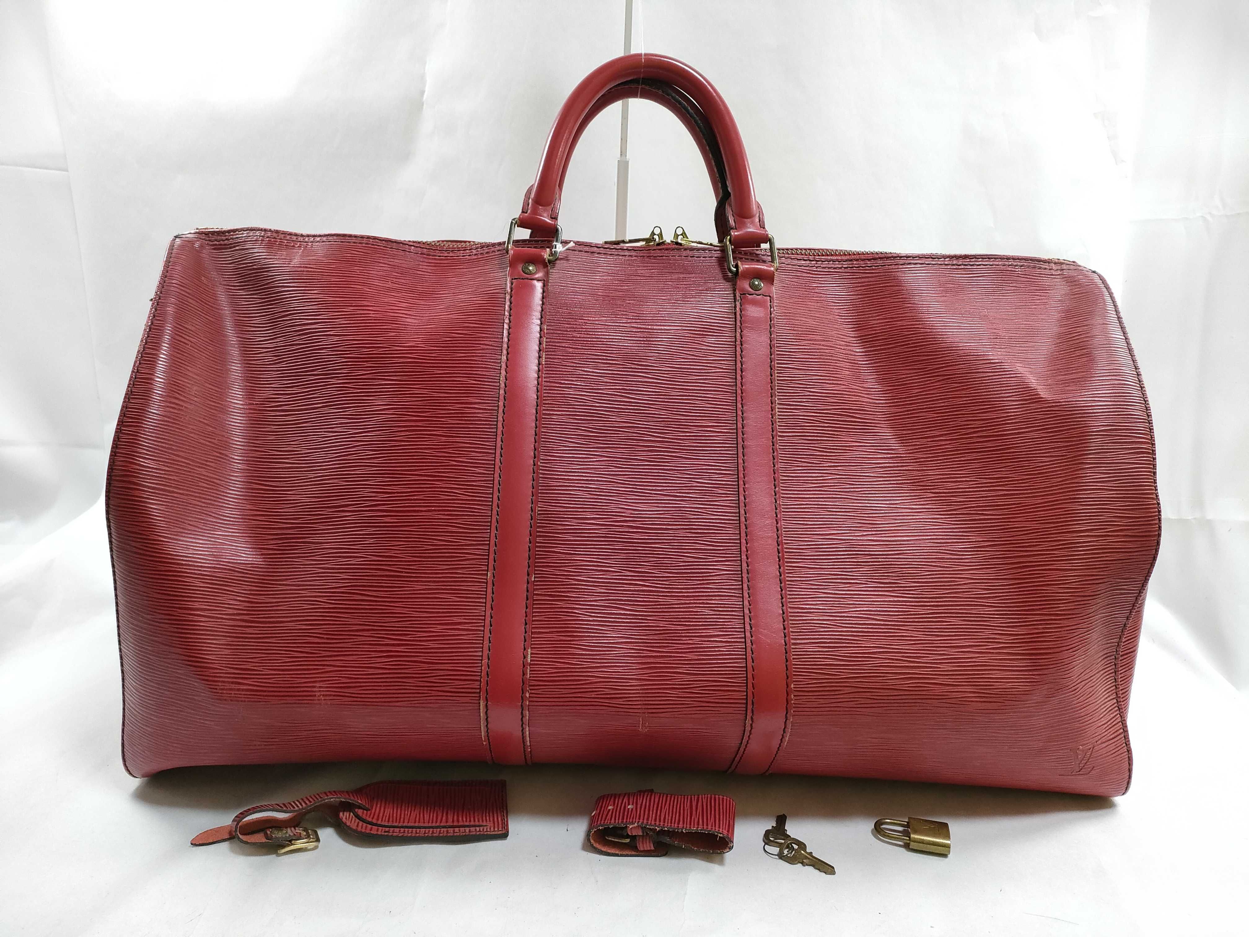 Epi Keepall 50 Boston Bag with Handle, Name Tag, Padlock, and Keys