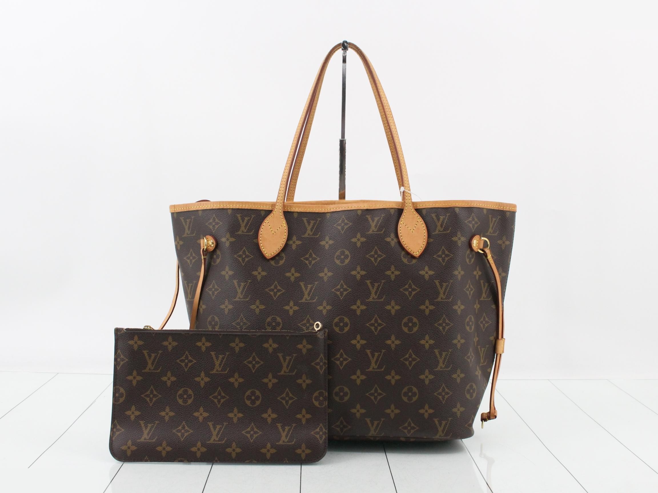 Monogram Neverfull MM Beige Tote Bag with Pouch