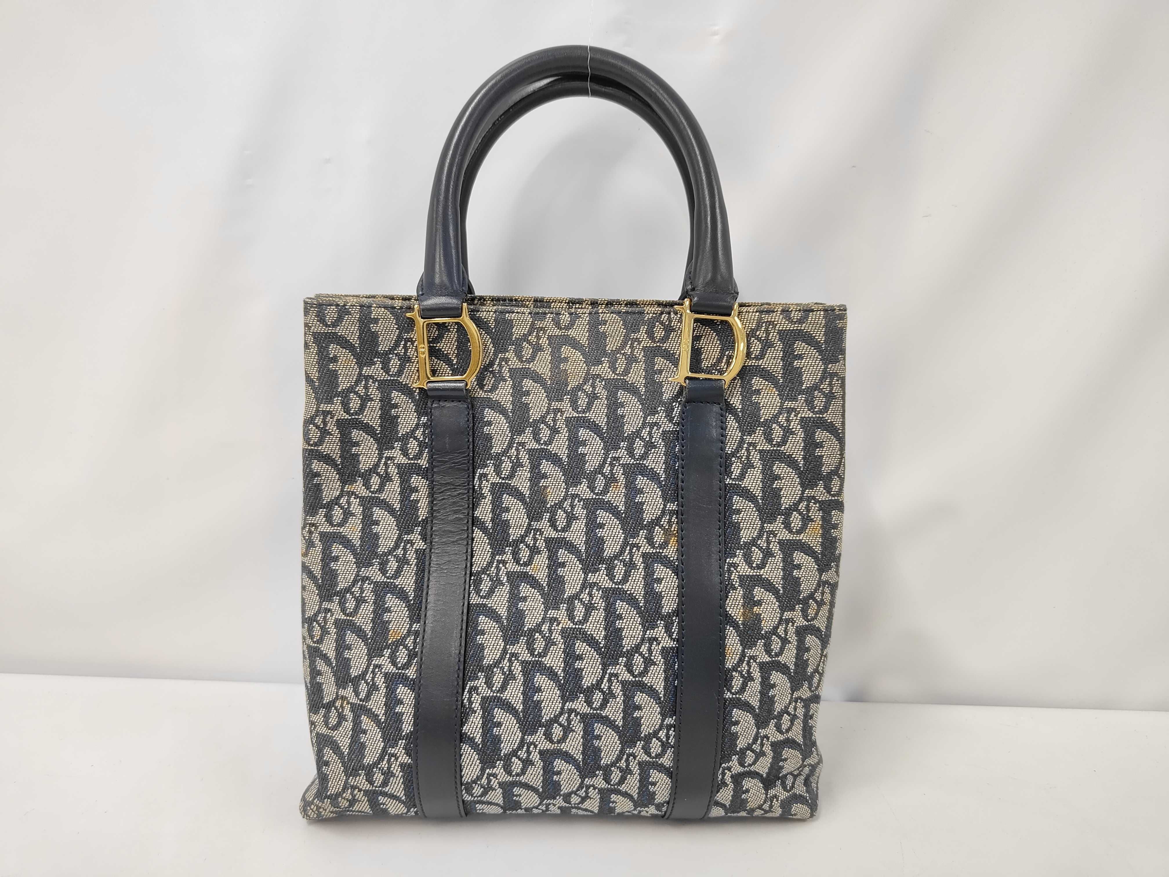 Trotter Canvas x Leather Handbag Tote Navy Handbag