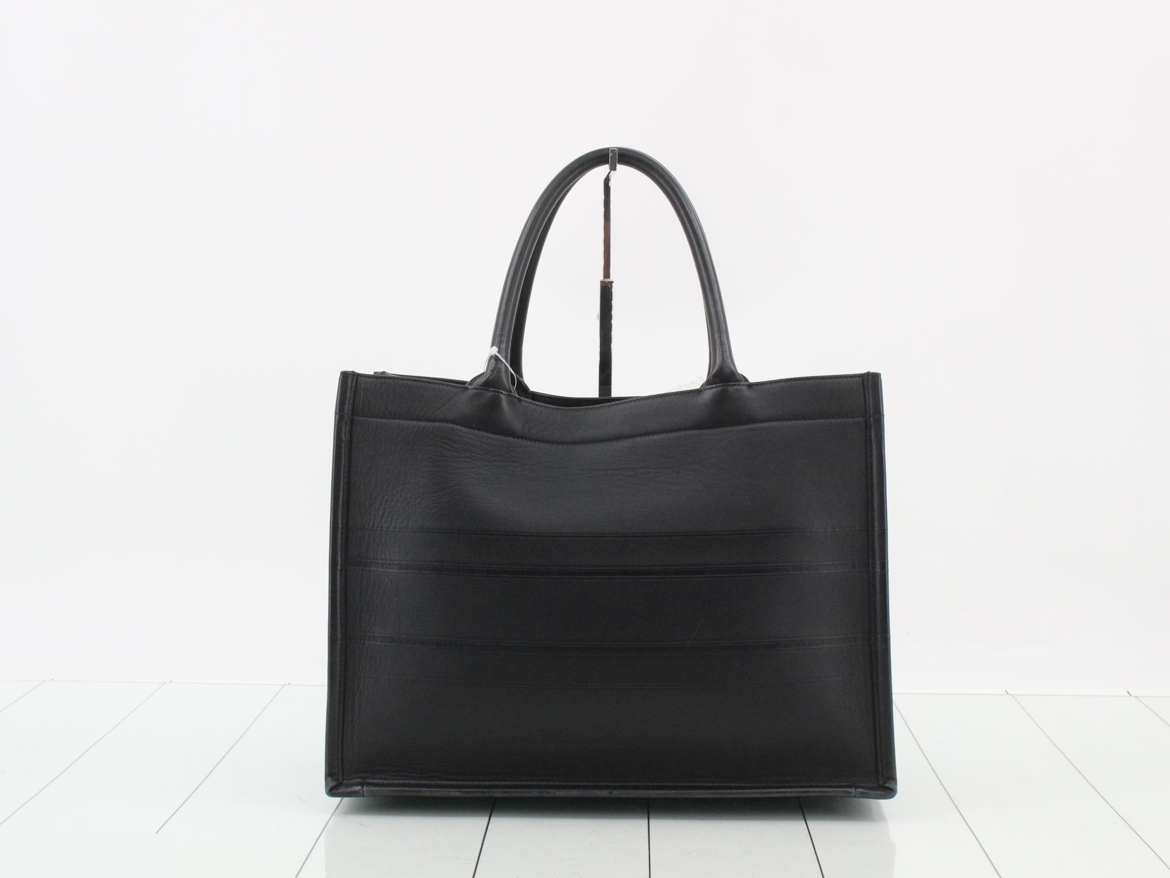 Book Tote Medium Leather Tote Bag, Black — view 2