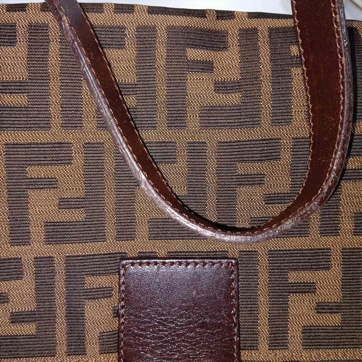 Zucca Mamma Bucket Canvas x Leather Shoulder Bag, Brown — view 9