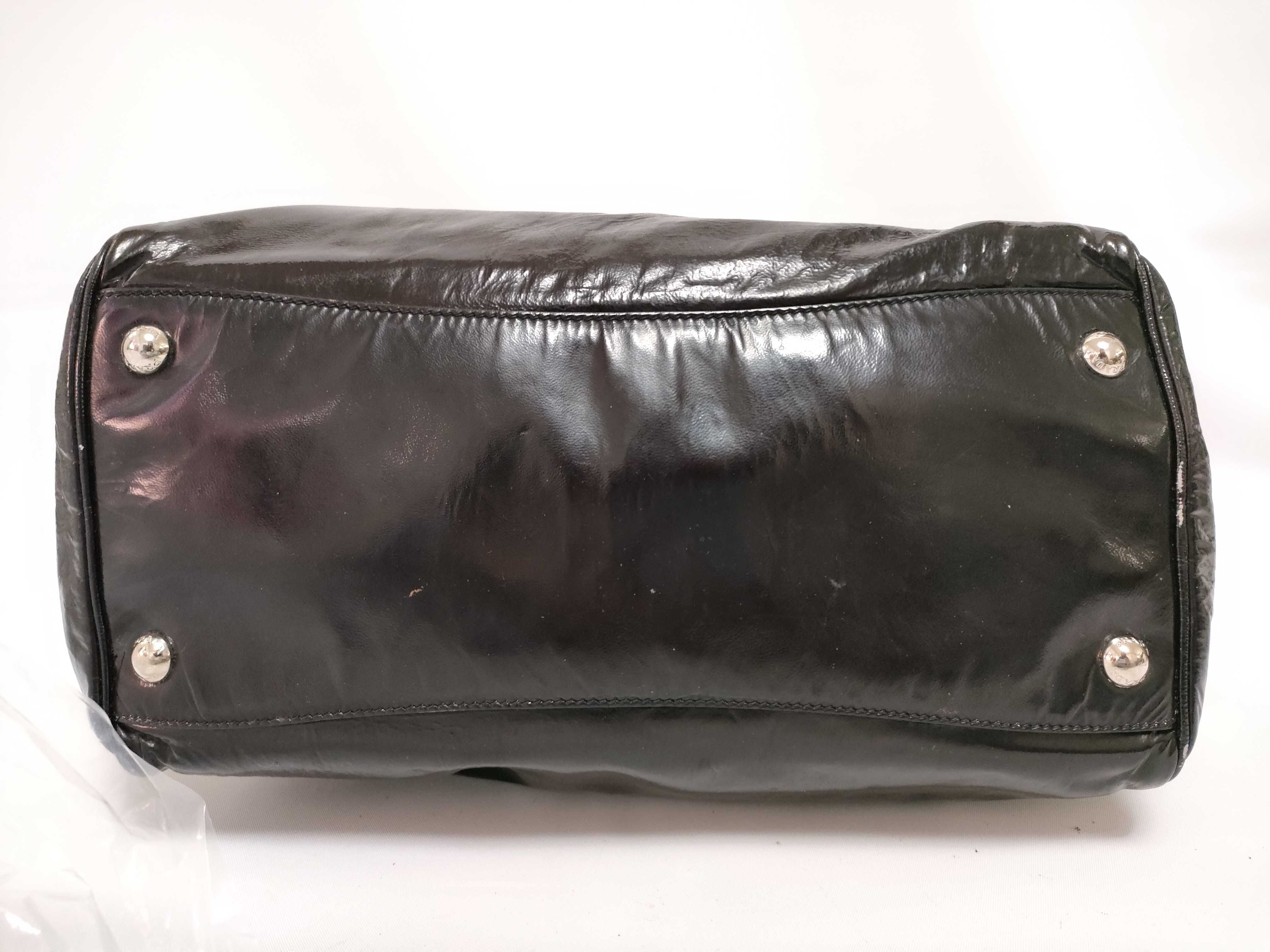 Mini Boston Bag, Brown Leather Enamel Handbag — view 3