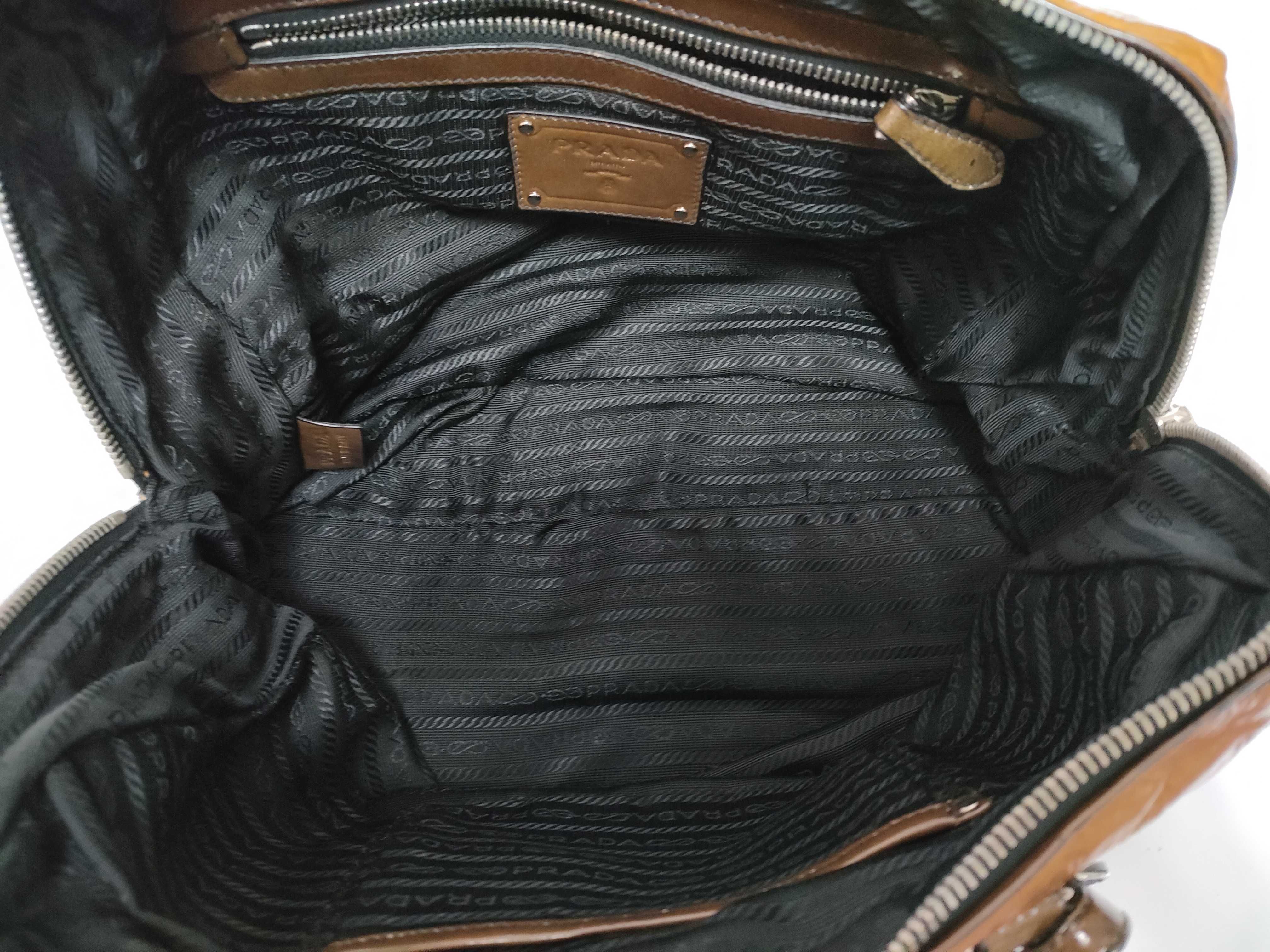 Mini Boston Bag, Brown Leather Enamel Handbag — view 10