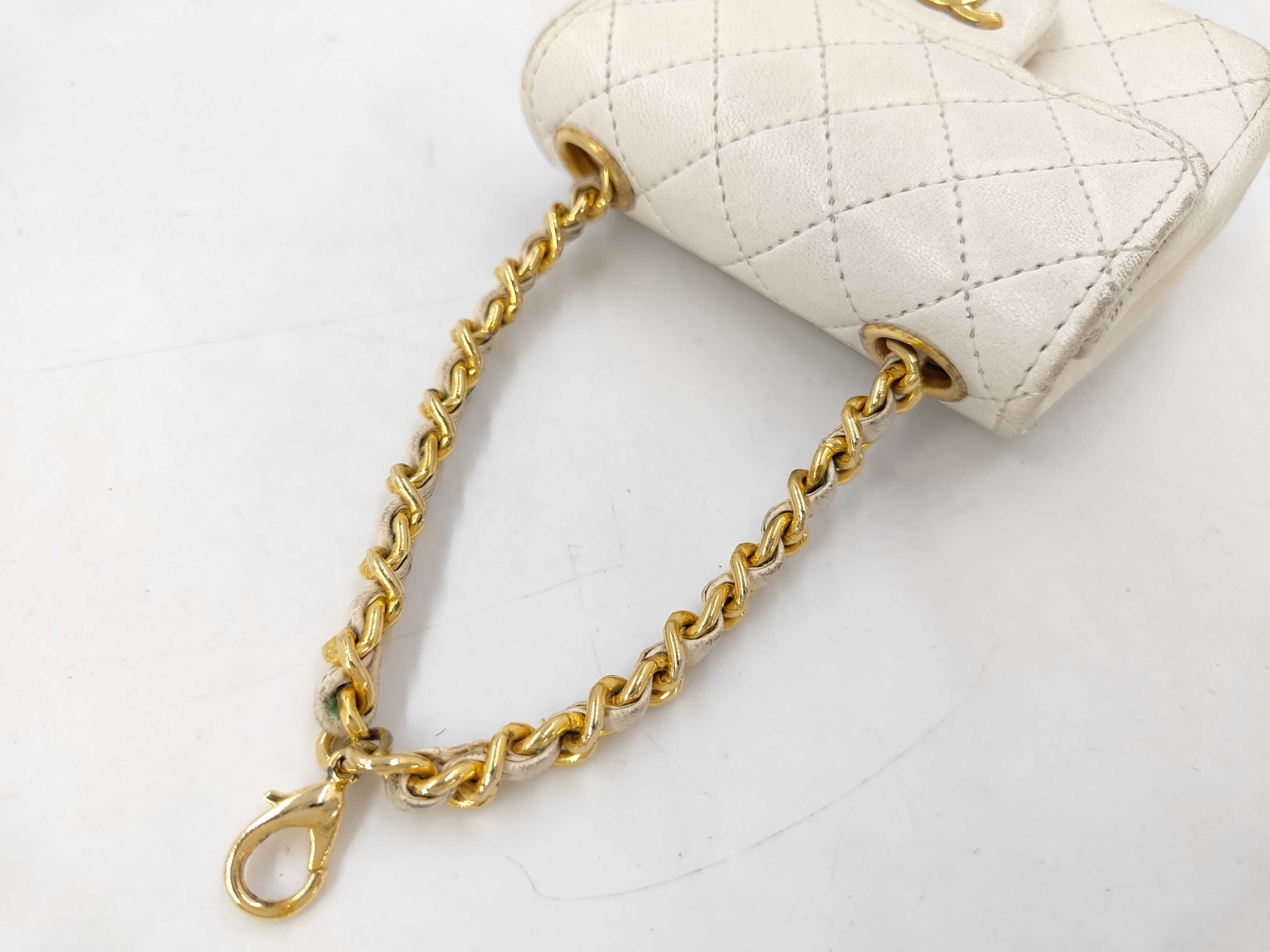 Lambskin Mini Matelassé Chain Belt Bag Charm White Waist Bag — view 5