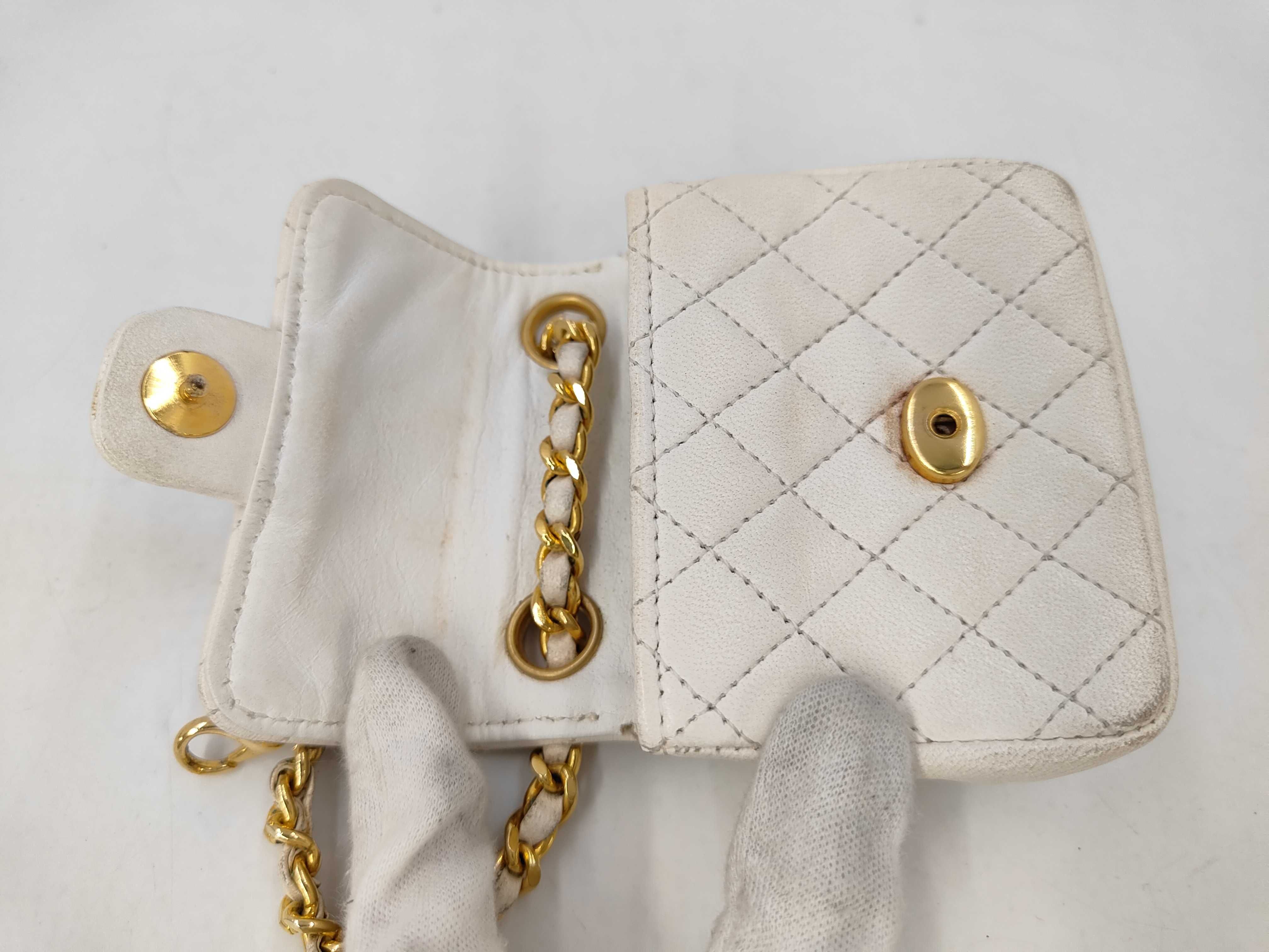 Lambskin Mini Matelassé Chain Belt Bag Charm White Waist Bag — view 8