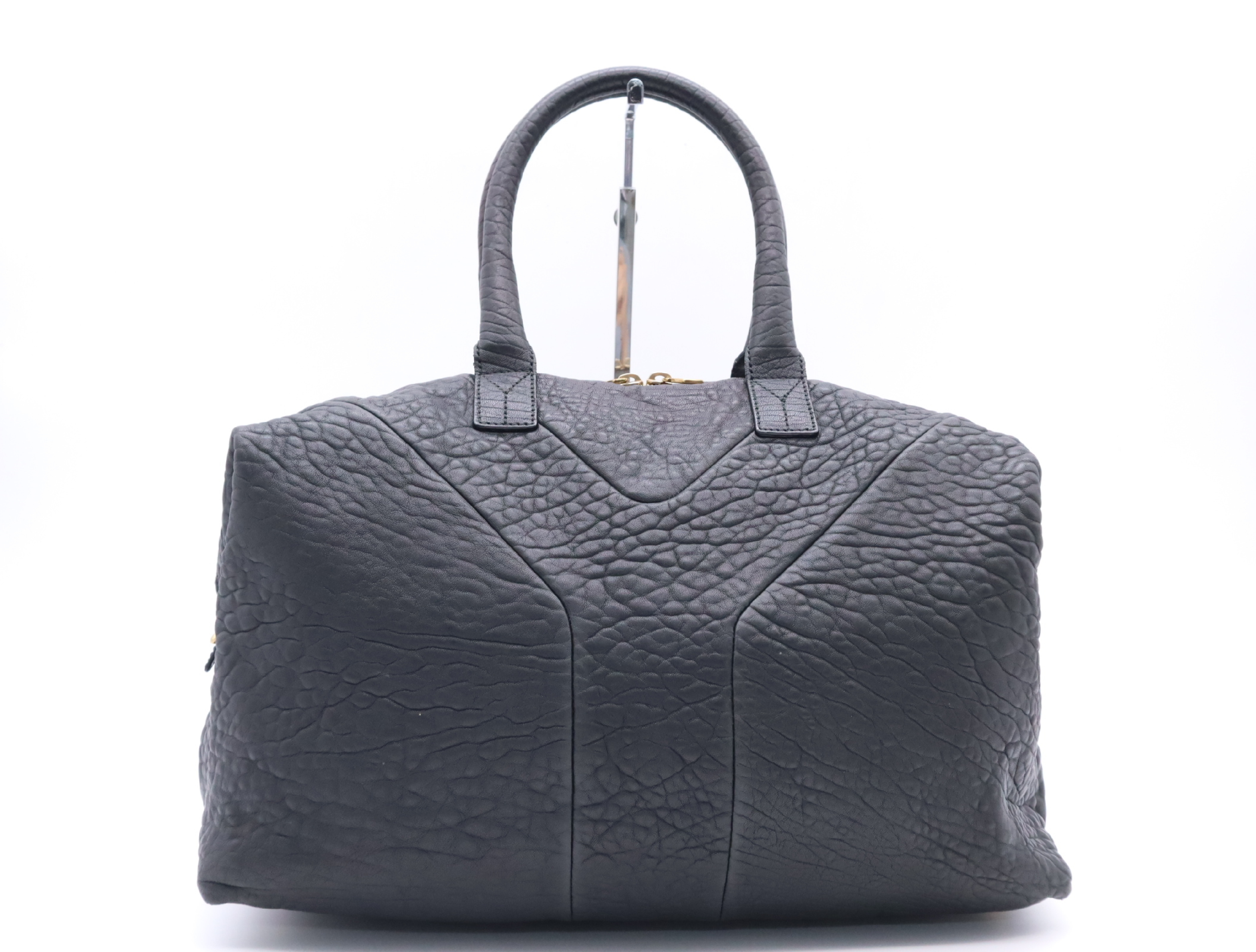 Leather Tote Bag, Black with Gold Hardware