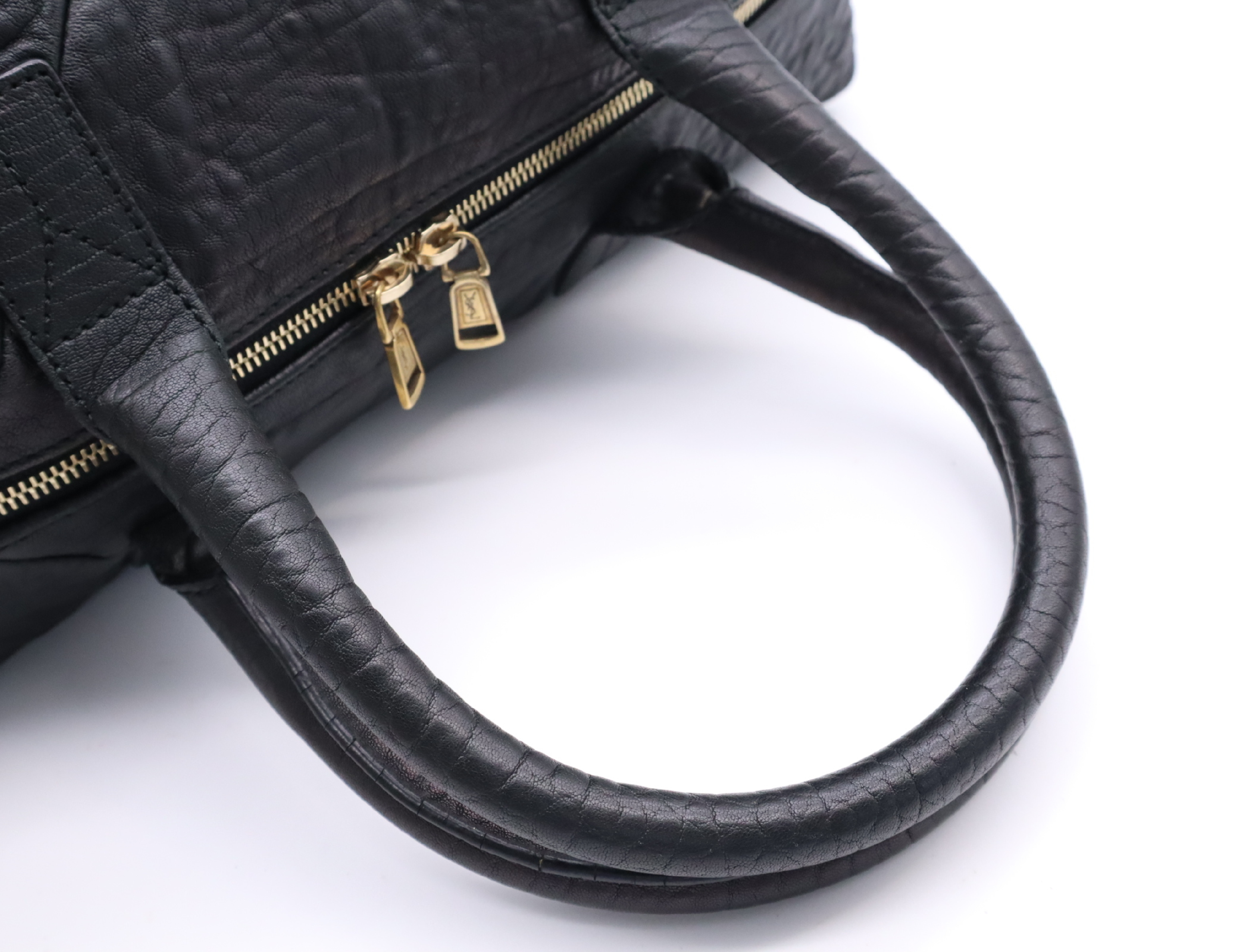 Leather Tote Bag, Black with Gold Hardware — view 12