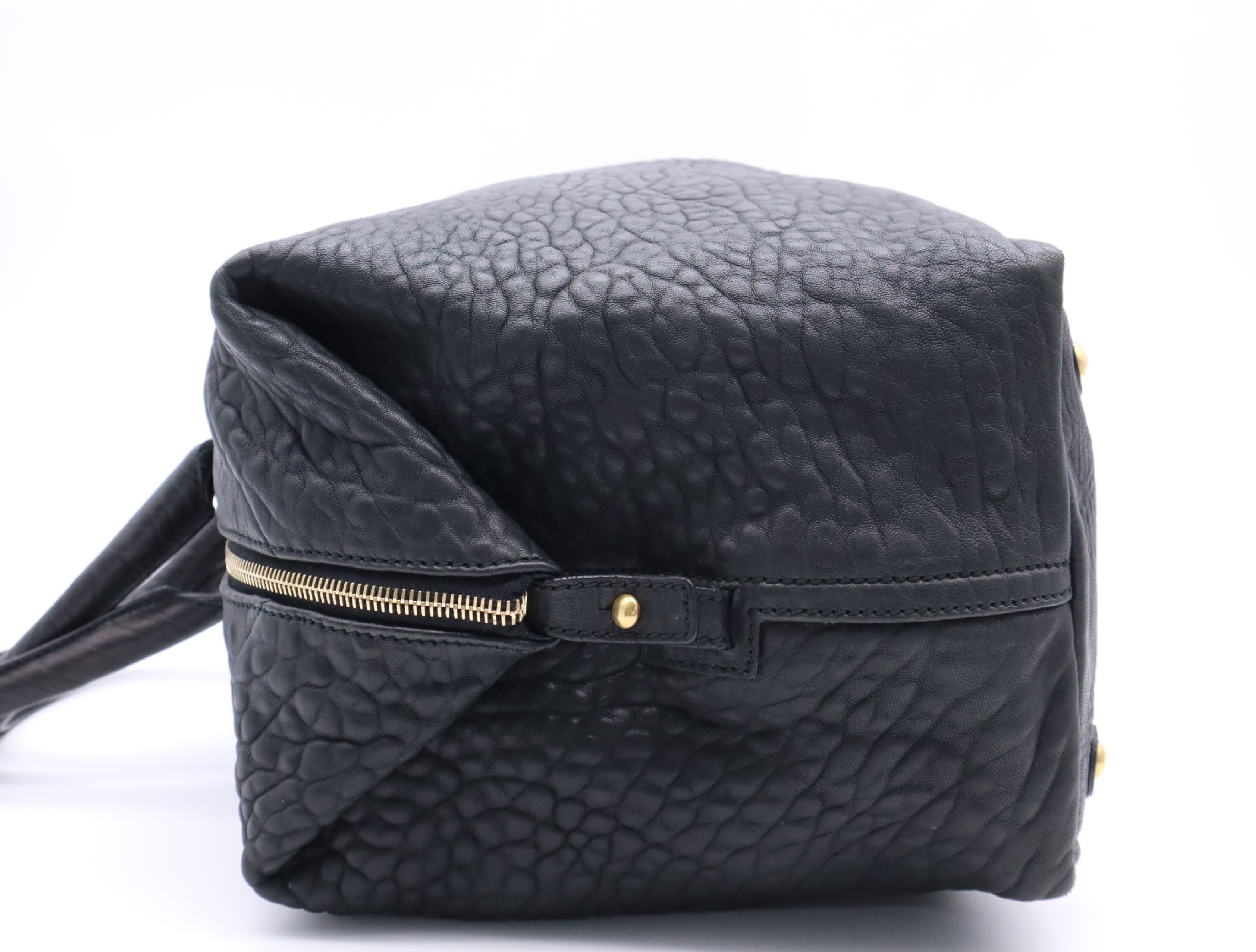 Leather Tote Bag, Black with Gold Hardware — view 3