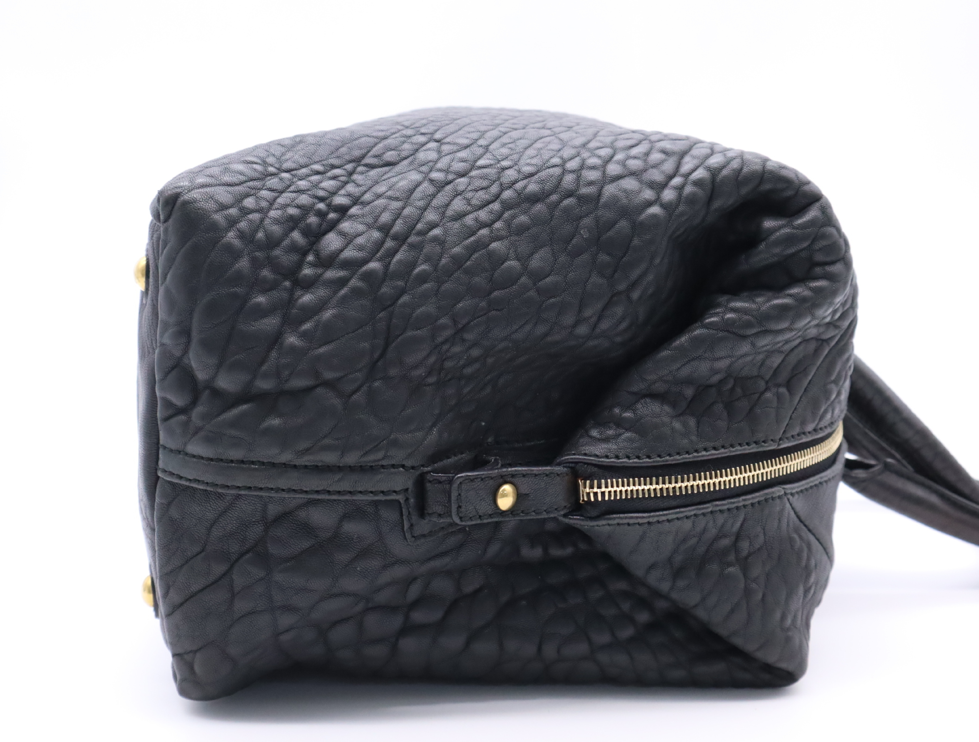 Leather Tote Bag, Black with Gold Hardware — view 5