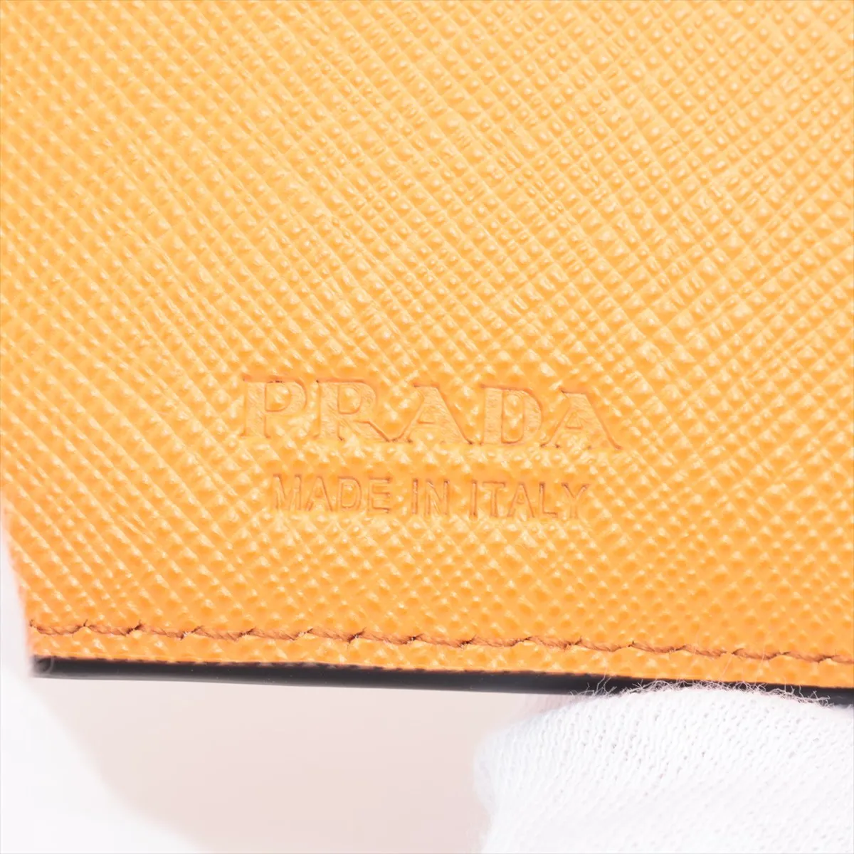 Saffiano Triangle 2ML049 Leather Compact Wallet Orange — view 6