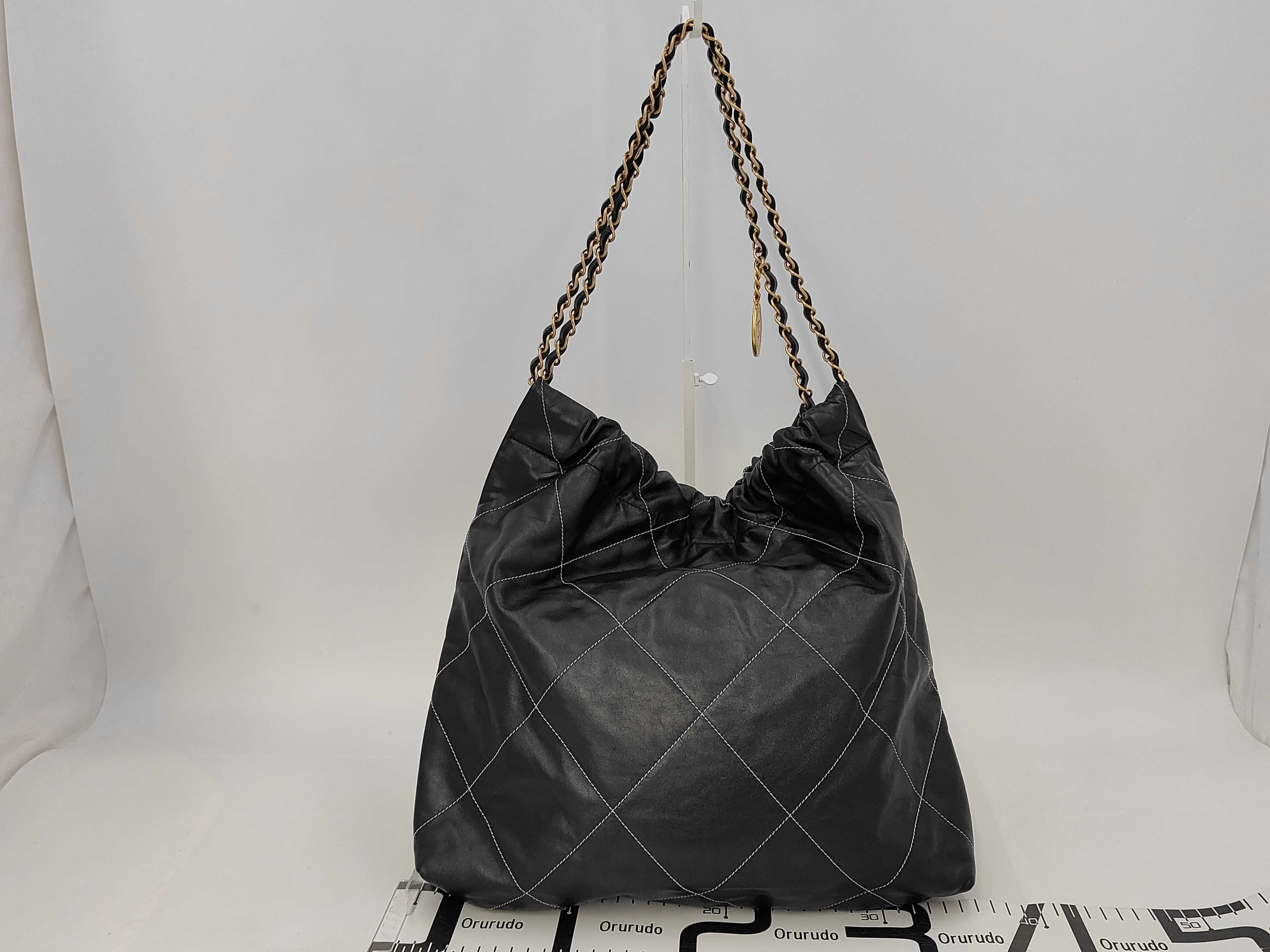 22 Small Random Serial Number Calfskin Black Gold Hardware Handbag — view 2