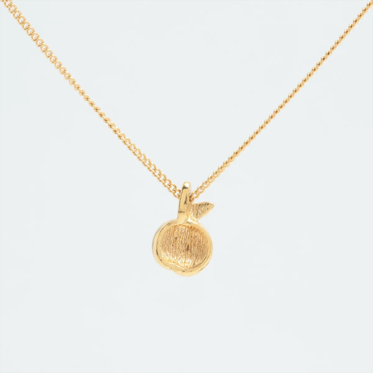 Apple Motif Necklace, GP x Rhinestone, Gold, — view 2