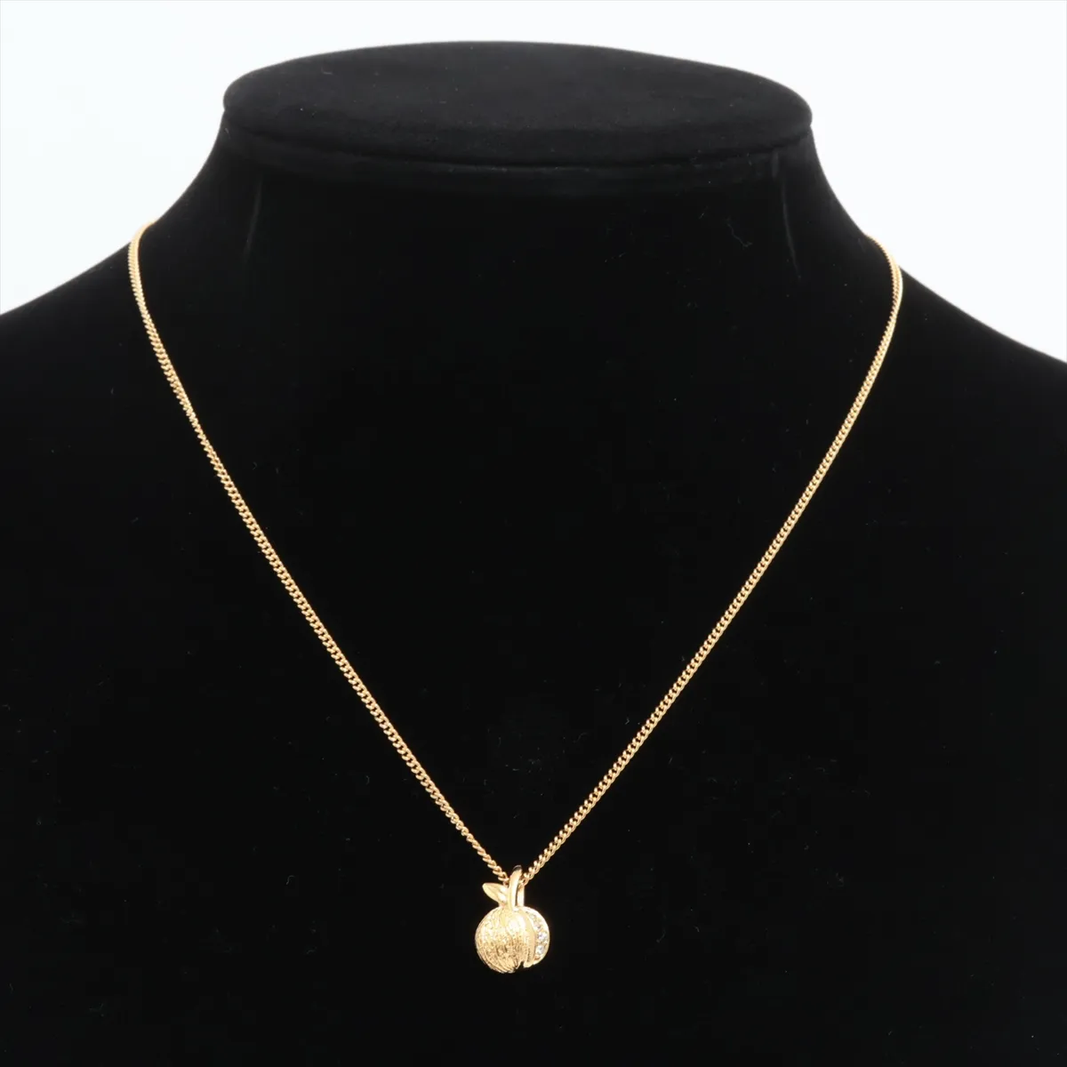 Apple Motif Necklace, GP x Rhinestone, Gold, — view 5