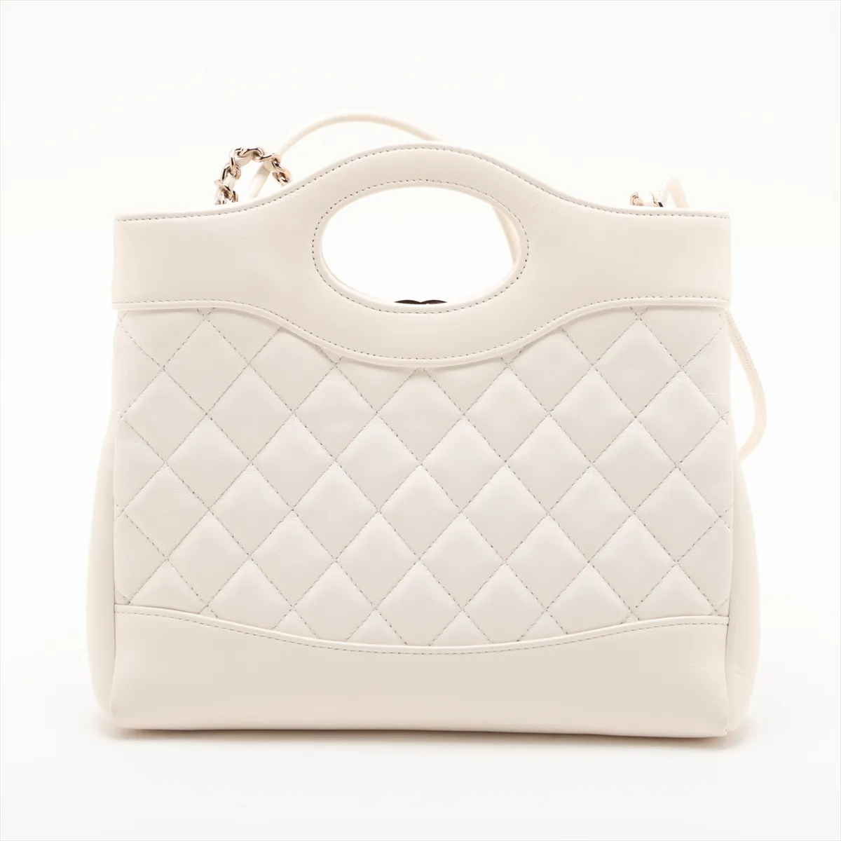 31 Mini Shiny Lambskin 2-Way Handbag, White with Gold Hardware, G5PL54LG, Random Plate, AS4133 — view 2