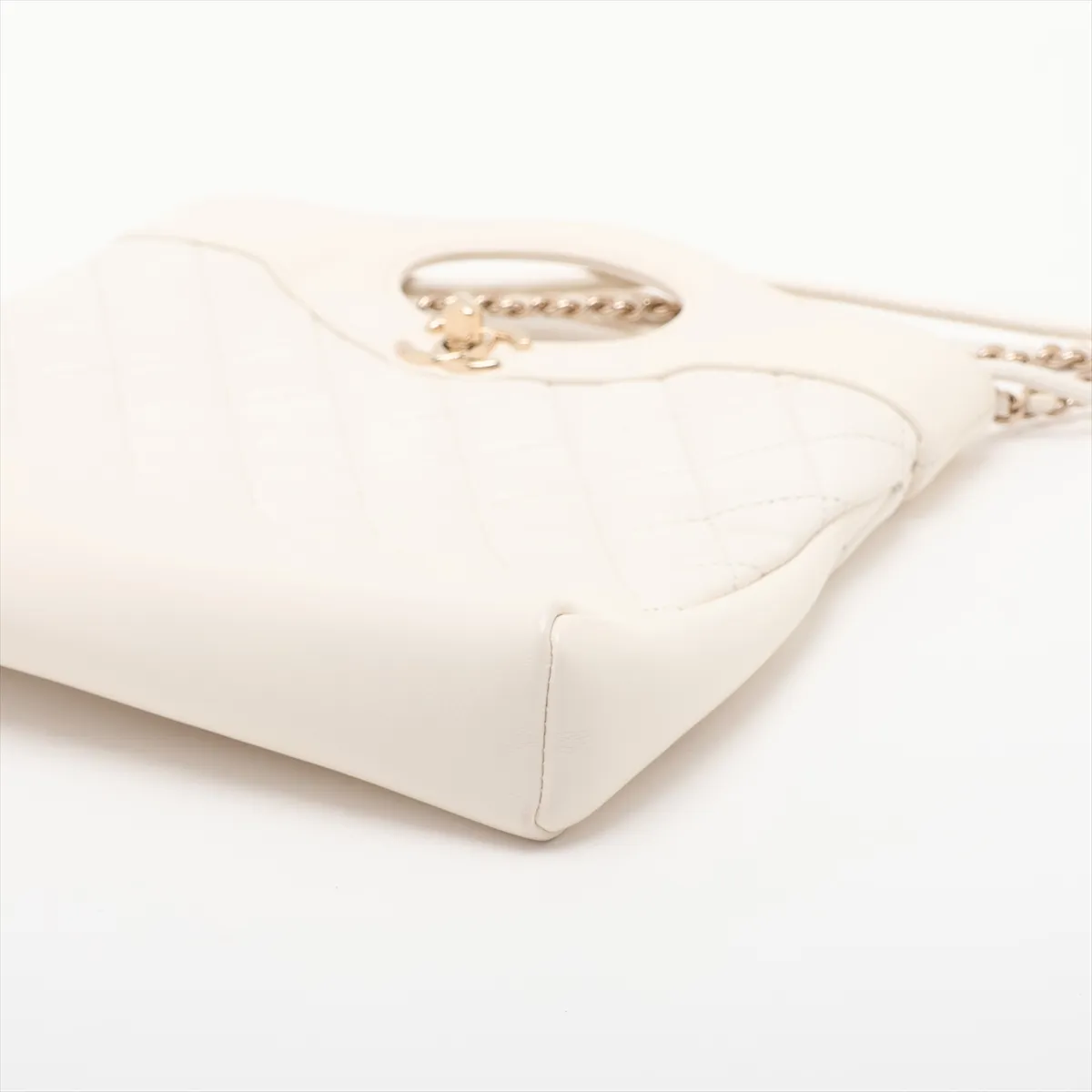 31 Mini Shiny Lambskin 2-Way Handbag, White with Gold Hardware, G5PL54LG, Random Plate, AS4133 — view 3