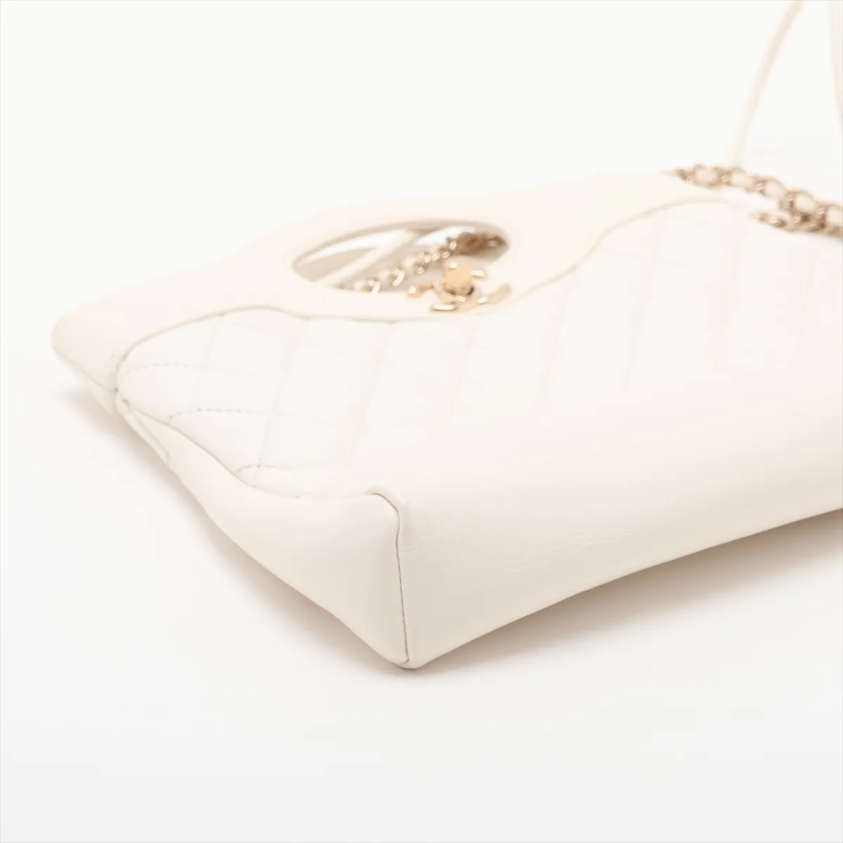31 Mini Shiny Lambskin 2-Way Handbag, White with Gold Hardware, G5PL54LG, Random Plate, AS4133 — view 4