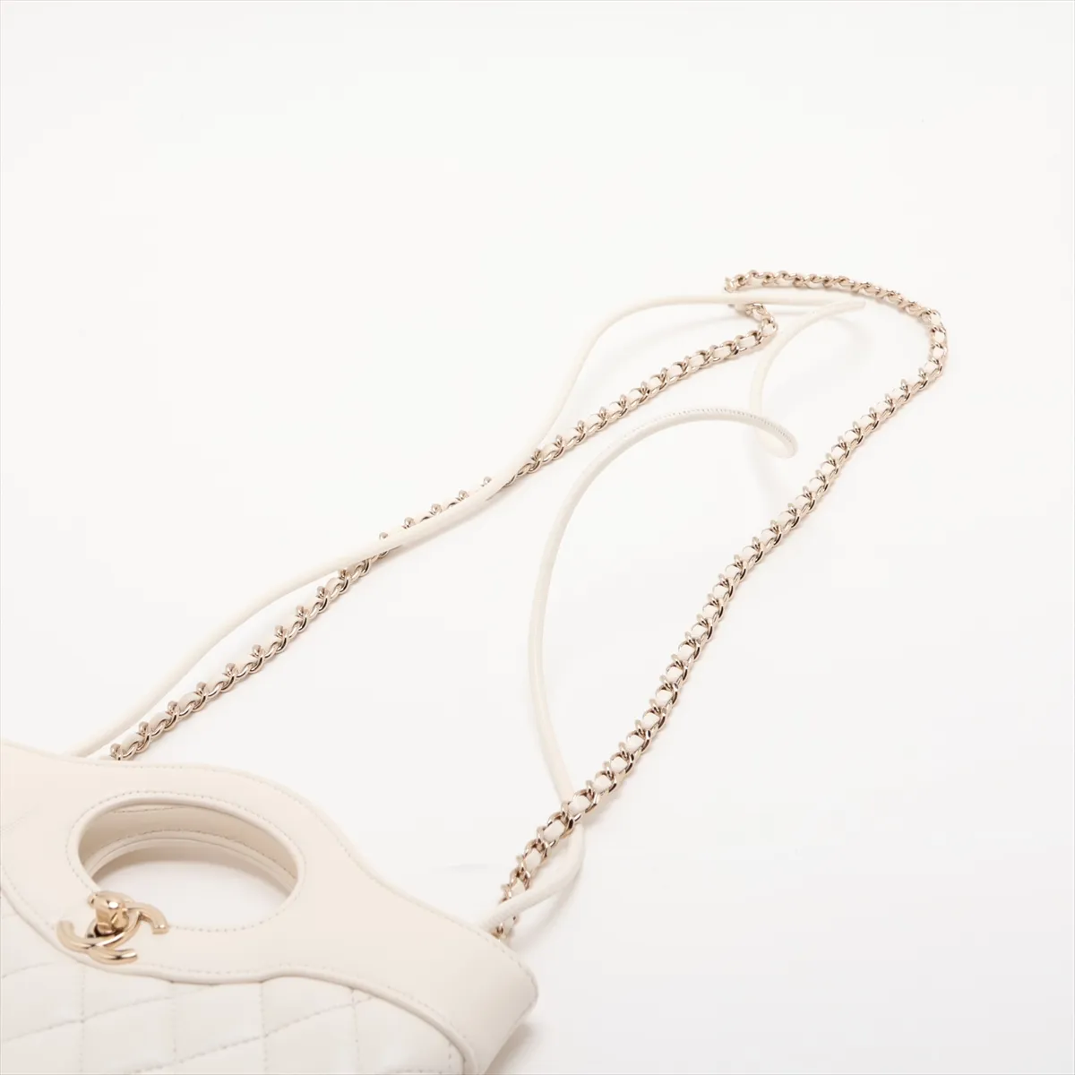 31 Mini Shiny Lambskin 2-Way Handbag, White with Gold Hardware, G5PL54LG, Random Plate, AS4133 — view 5