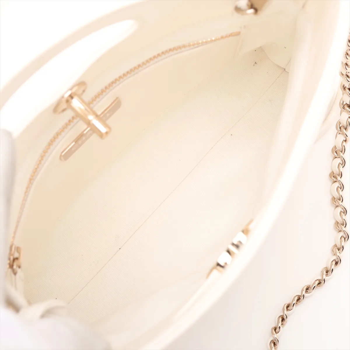 31 Mini Shiny Lambskin 2-Way Handbag, White with Gold Hardware, G5PL54LG, Random Plate, AS4133 — view 6