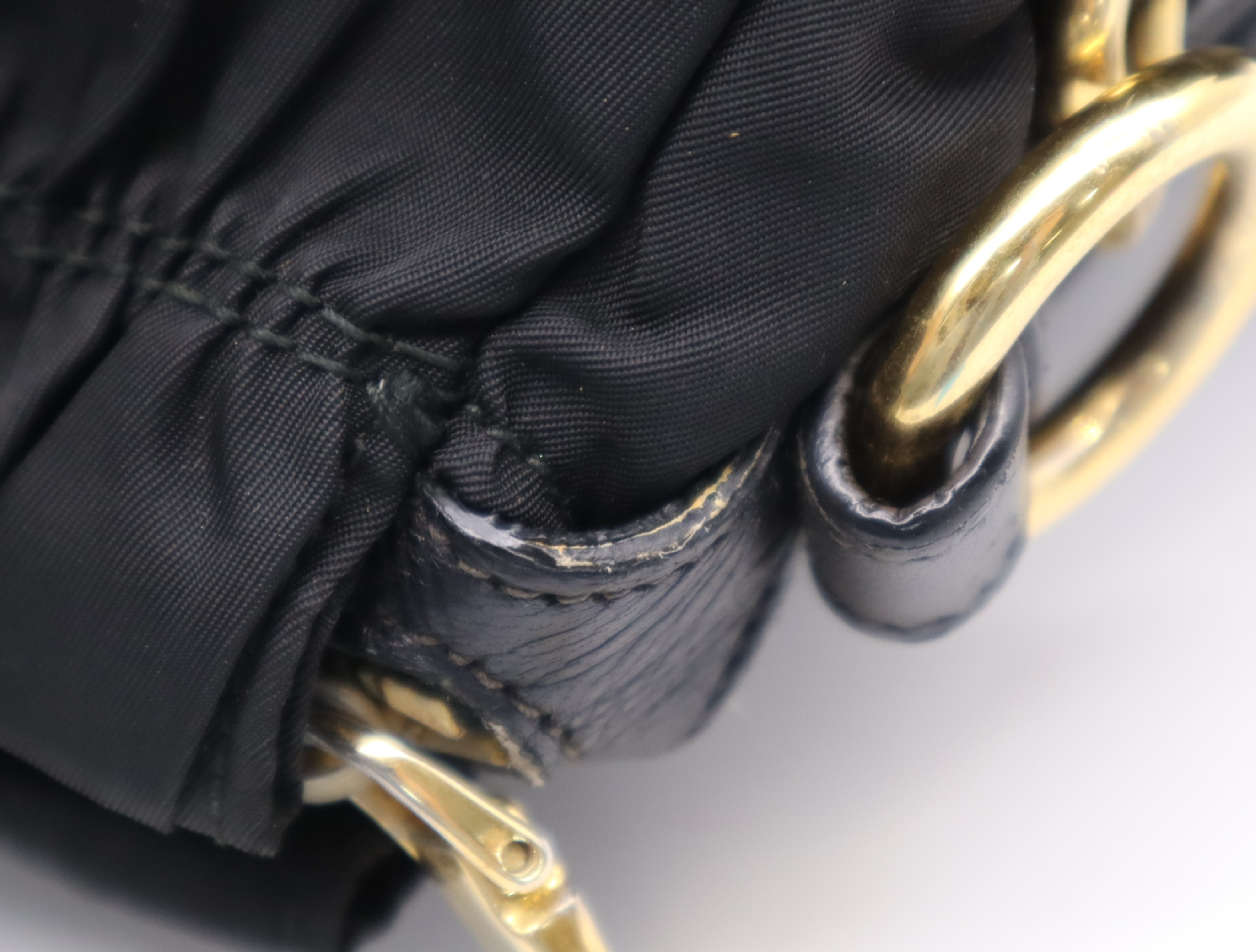 Gathered Handbag with Name Tag, Black, Gold Hardware — view 11