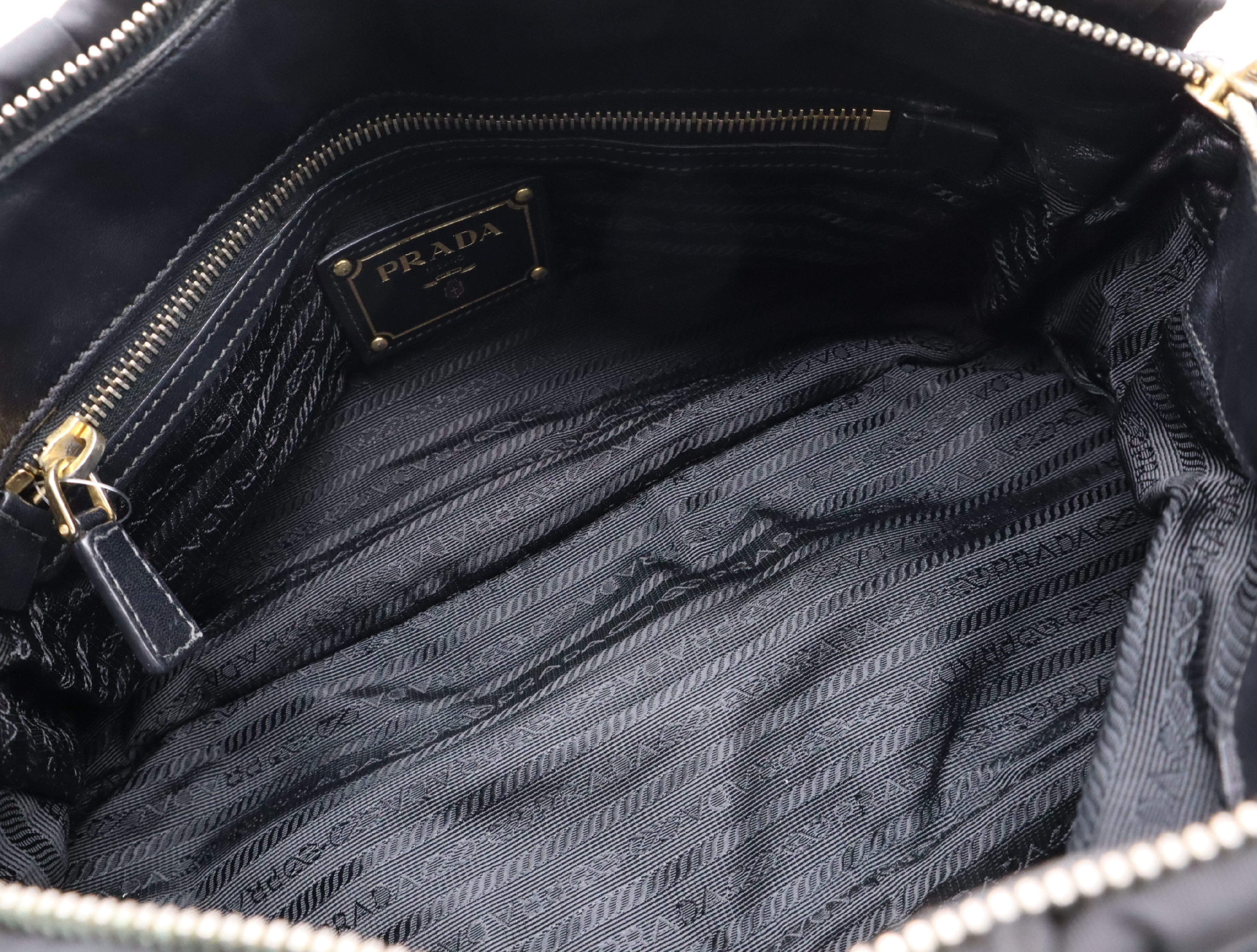 Gathered Handbag with Name Tag, Black, Gold Hardware — view 15