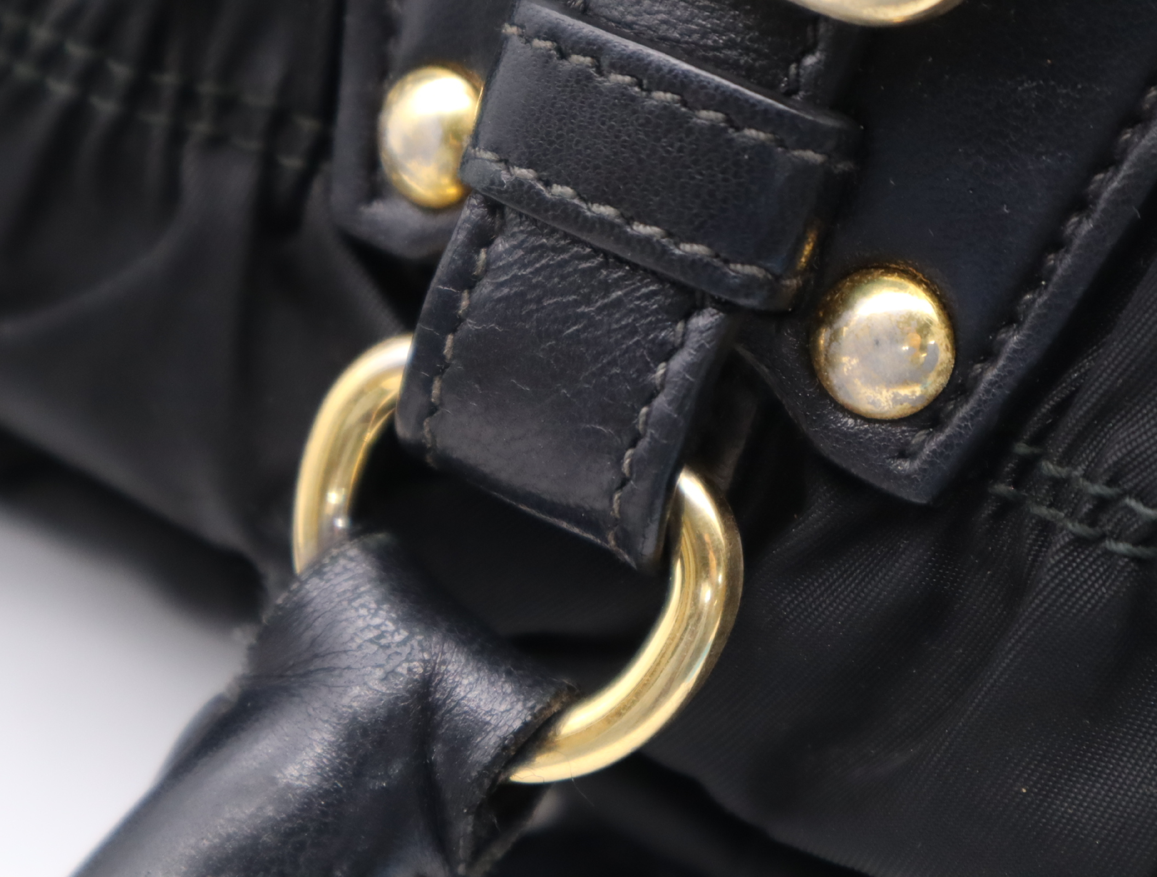 Gathered Handbag with Name Tag, Black, Gold Hardware — view 10