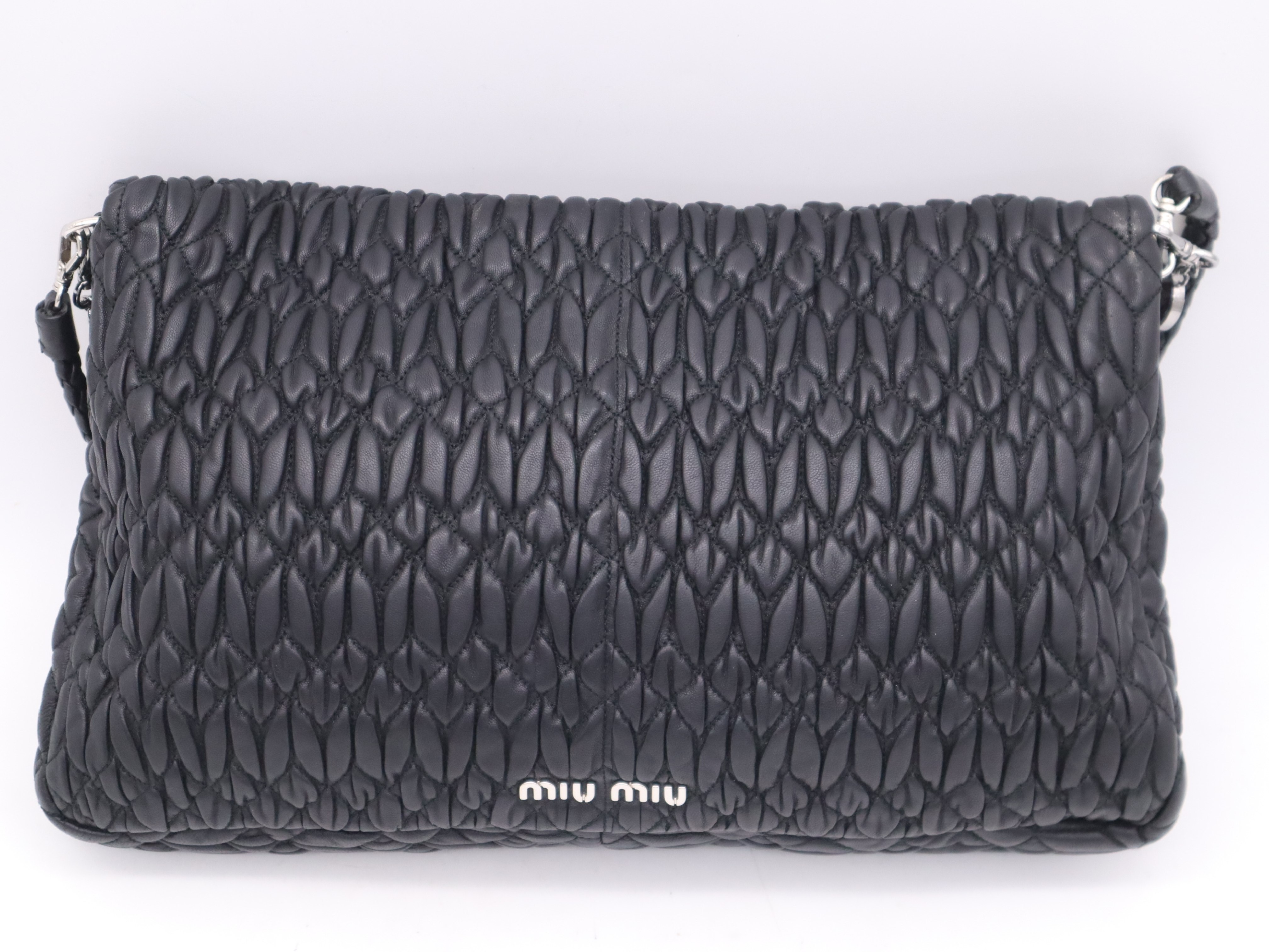 Leather Matelassé Nappa Crystal Handbag with 2 Shoulder Straps and Dust Bag - Black Handbag — view 2