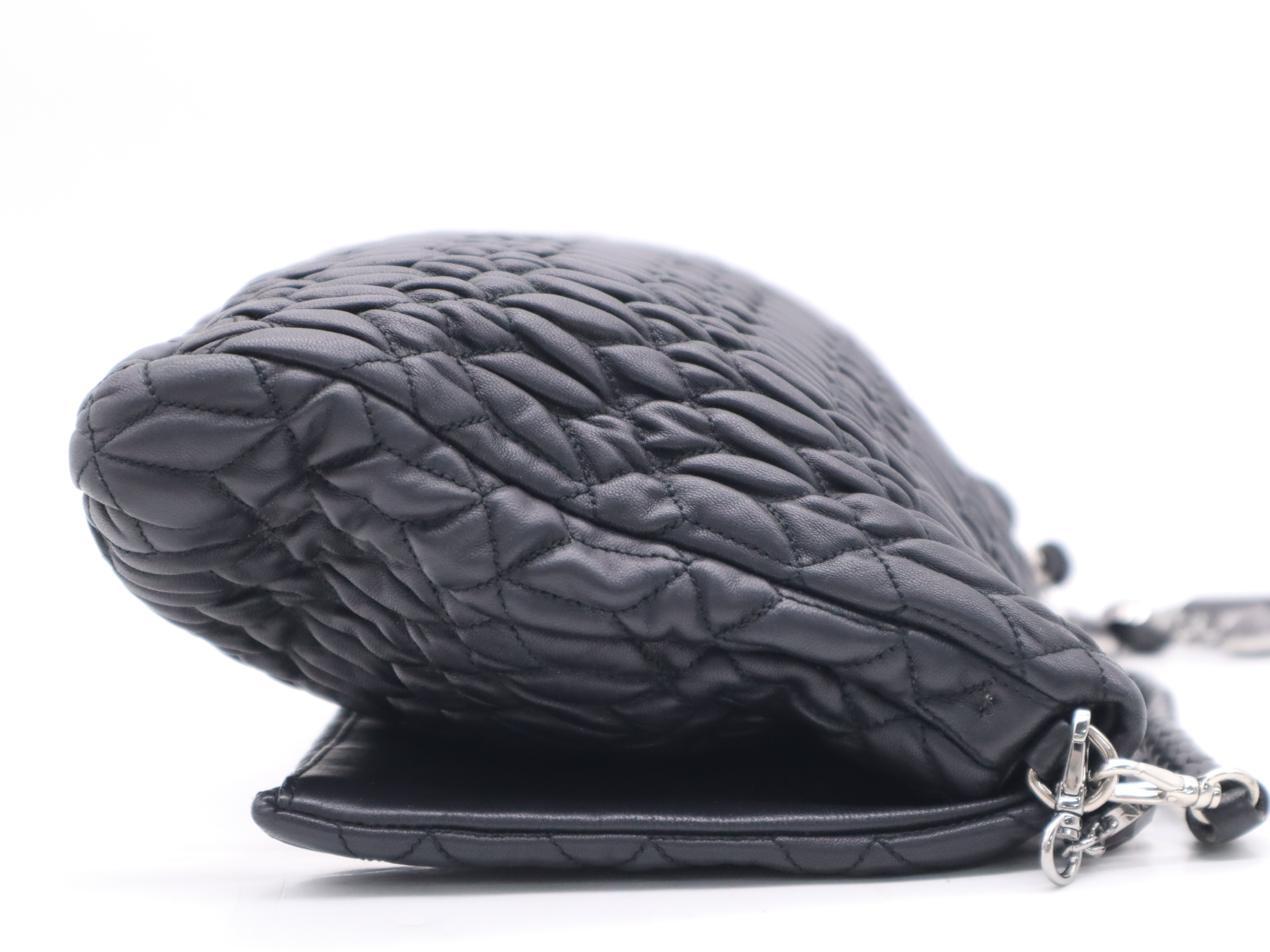 Leather Matelassé Nappa Crystal Handbag with 2 Shoulder Straps and Dust Bag - Black Handbag — view 5