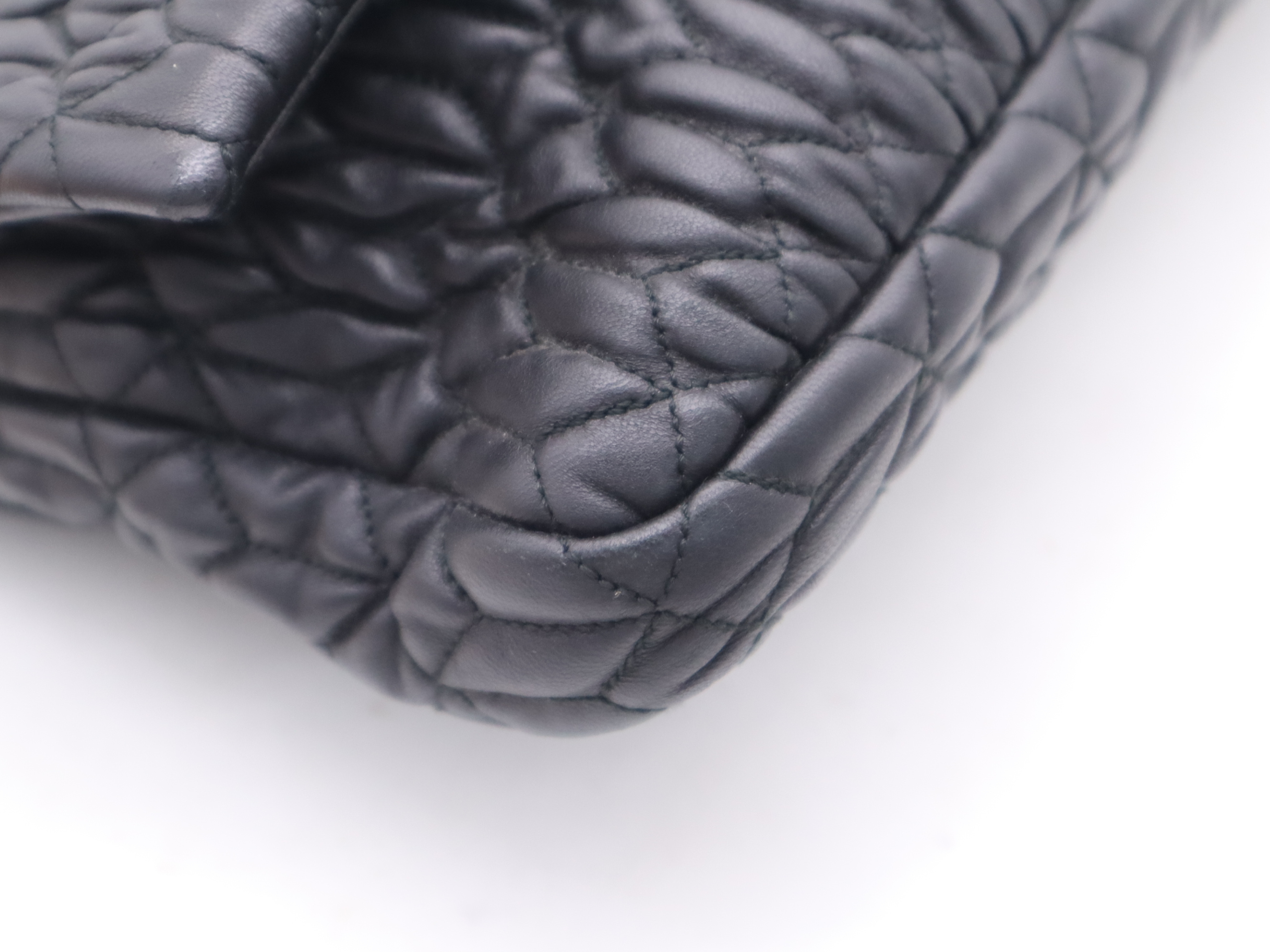 Leather Matelassé Nappa Crystal Handbag with 2 Shoulder Straps and Dust Bag - Black Handbag — view 9