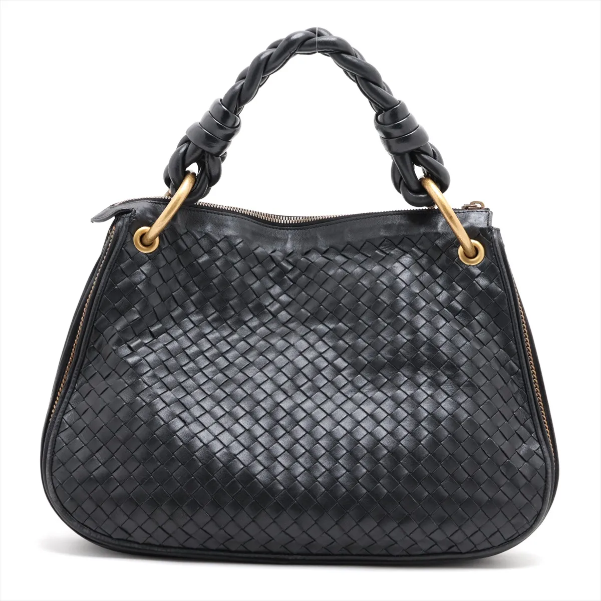 Intrecciato Leather Handbag, Black, 169850 — view 2