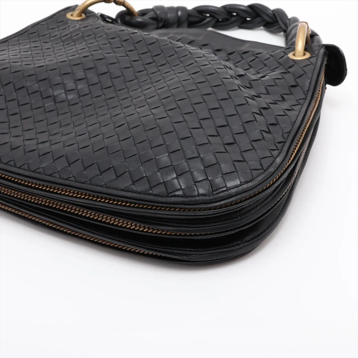 Intrecciato Leather Handbag, Black, 169850 — view 3