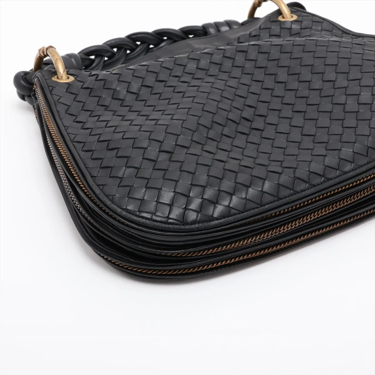 Intrecciato Leather Handbag, Black, 169850 — view 4
