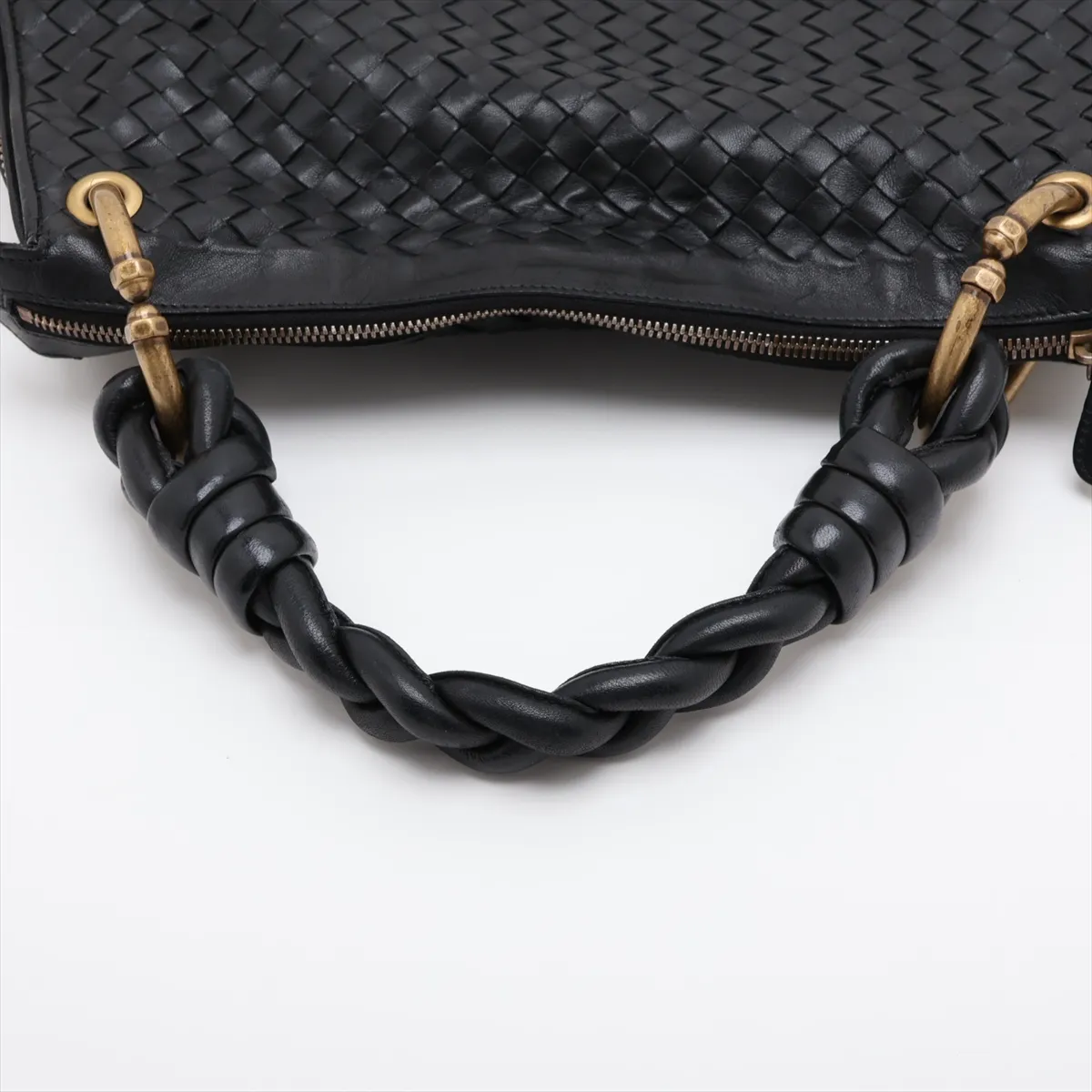Intrecciato Leather Handbag, Black, 169850 — view 5
