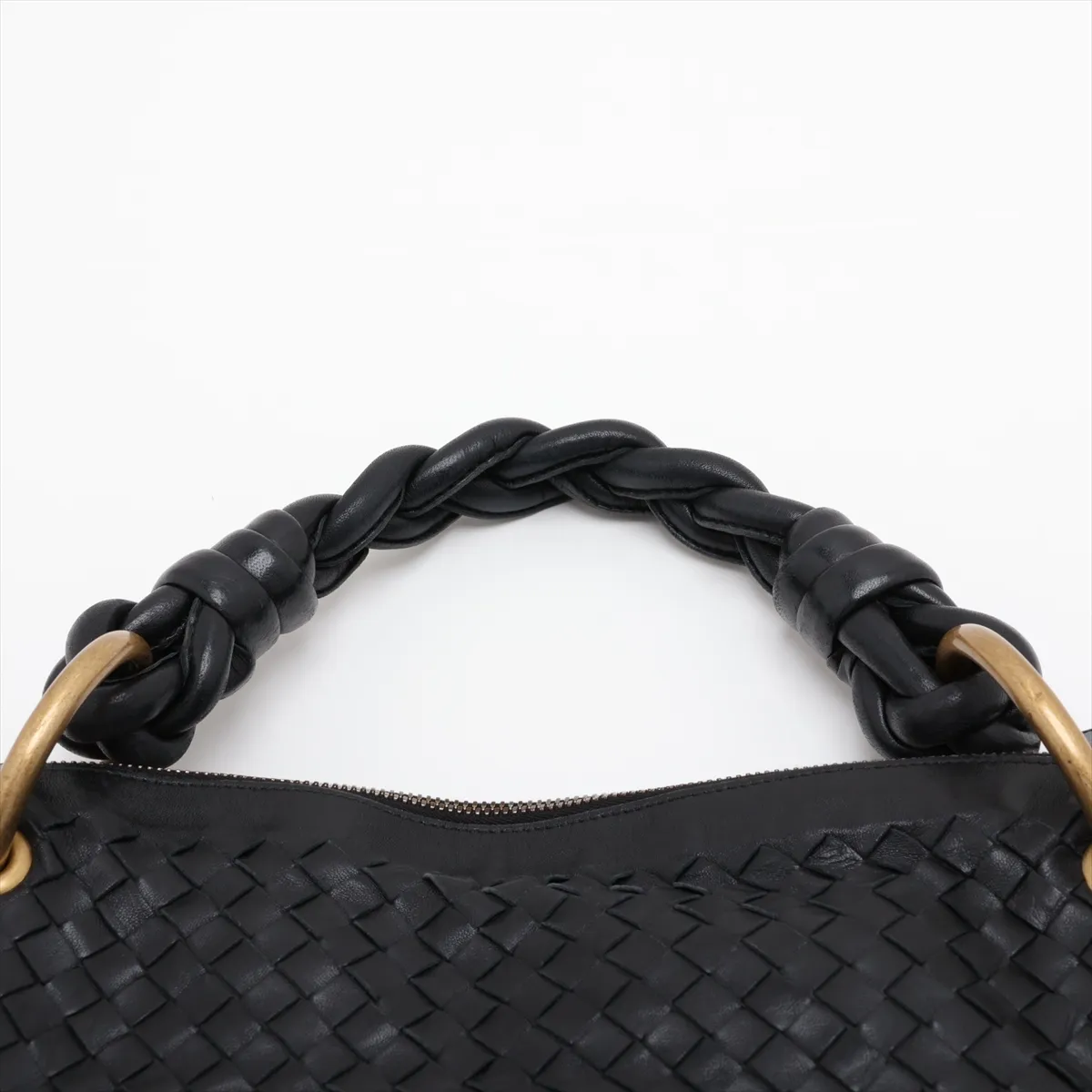 Intrecciato Leather Handbag, Black, 169850 — view 6