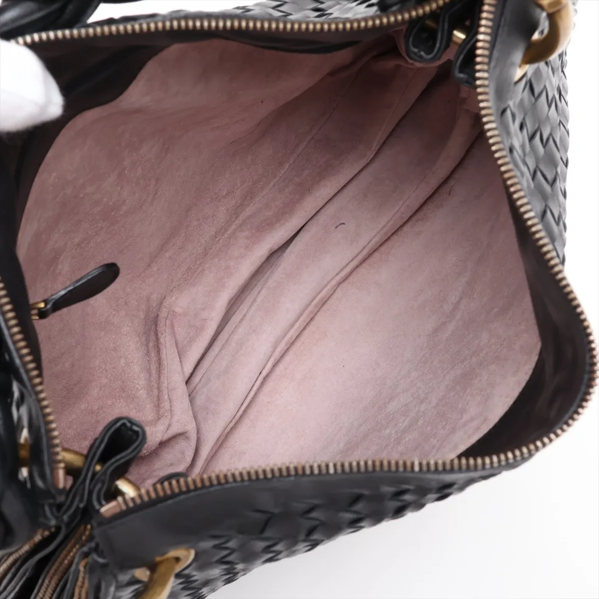 Intrecciato Leather Handbag, Black, 169850 — view 7