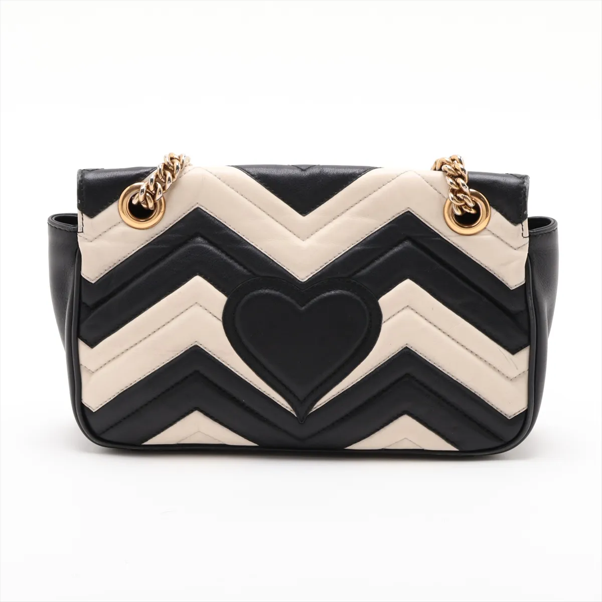GG Marmont Leather Chain Shoulder Bag, Black x White, 443497 — view 2