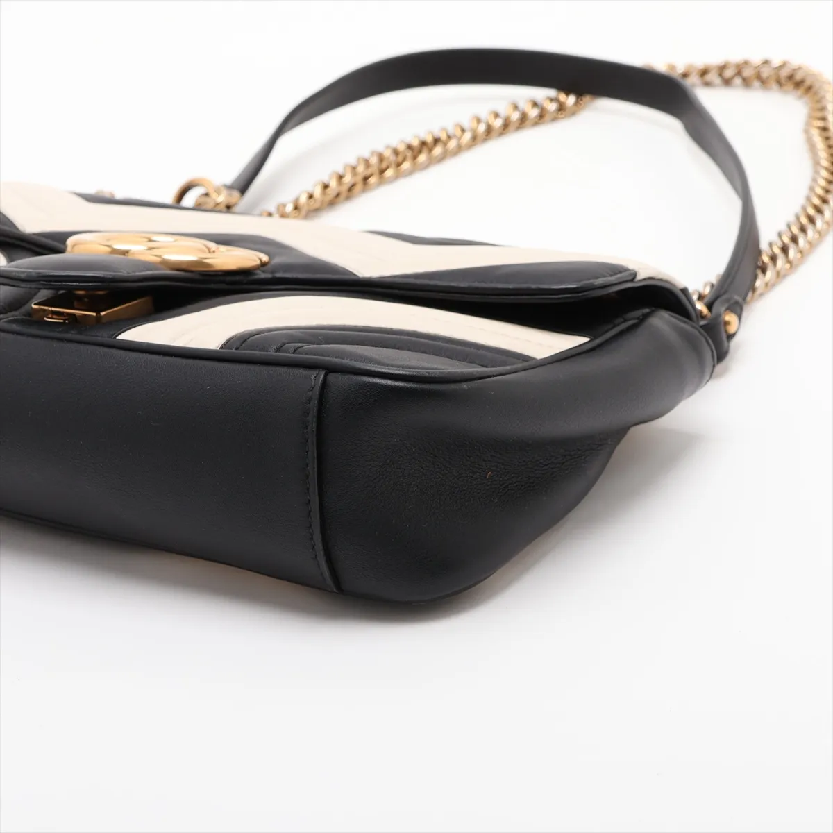 GG Marmont Leather Chain Shoulder Bag, Black x White, 443497 — view 3