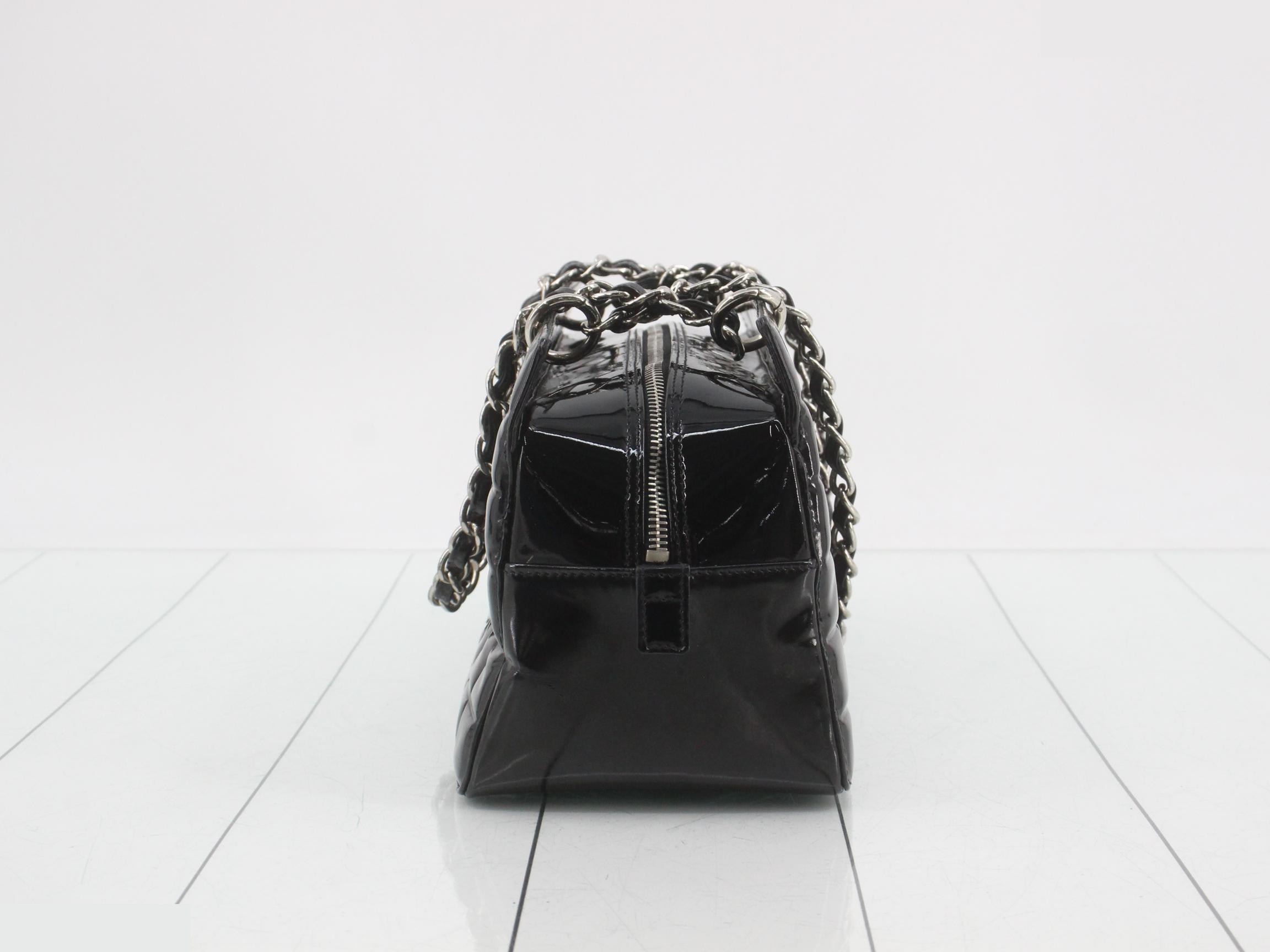 Chocolate bar patent leather chain shoulder bag, item number 7. — view 3