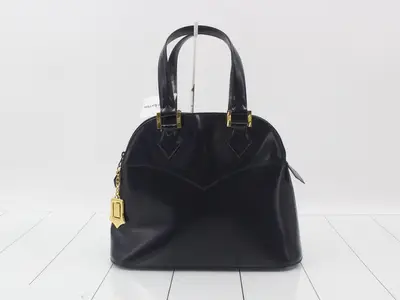 Leather handbag, navy