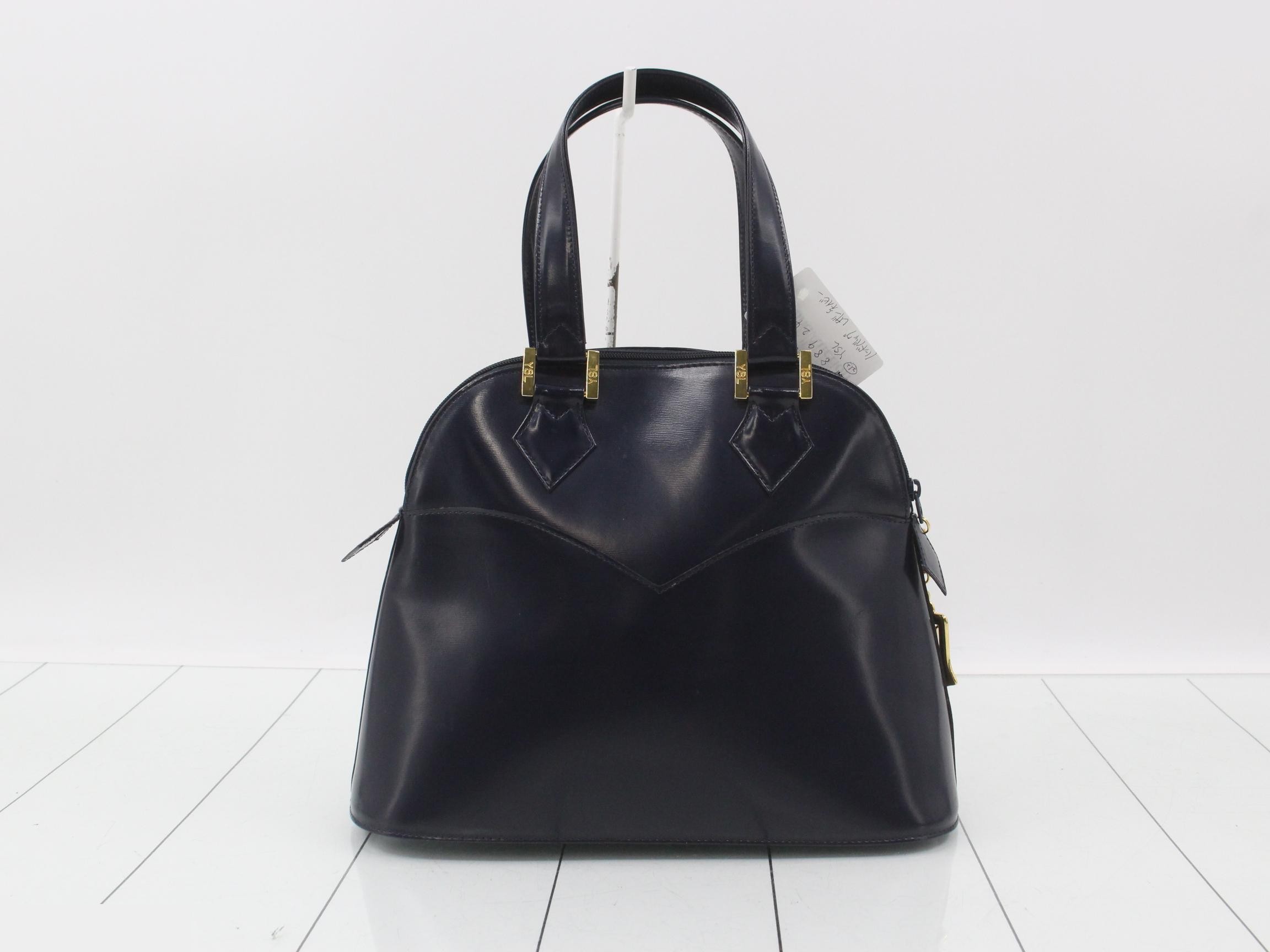 Leather handbag, navy — view 2