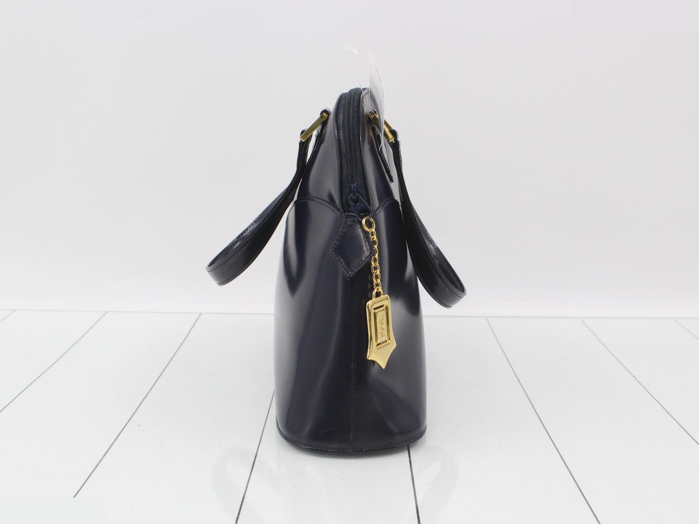 Leather handbag, navy — view 4