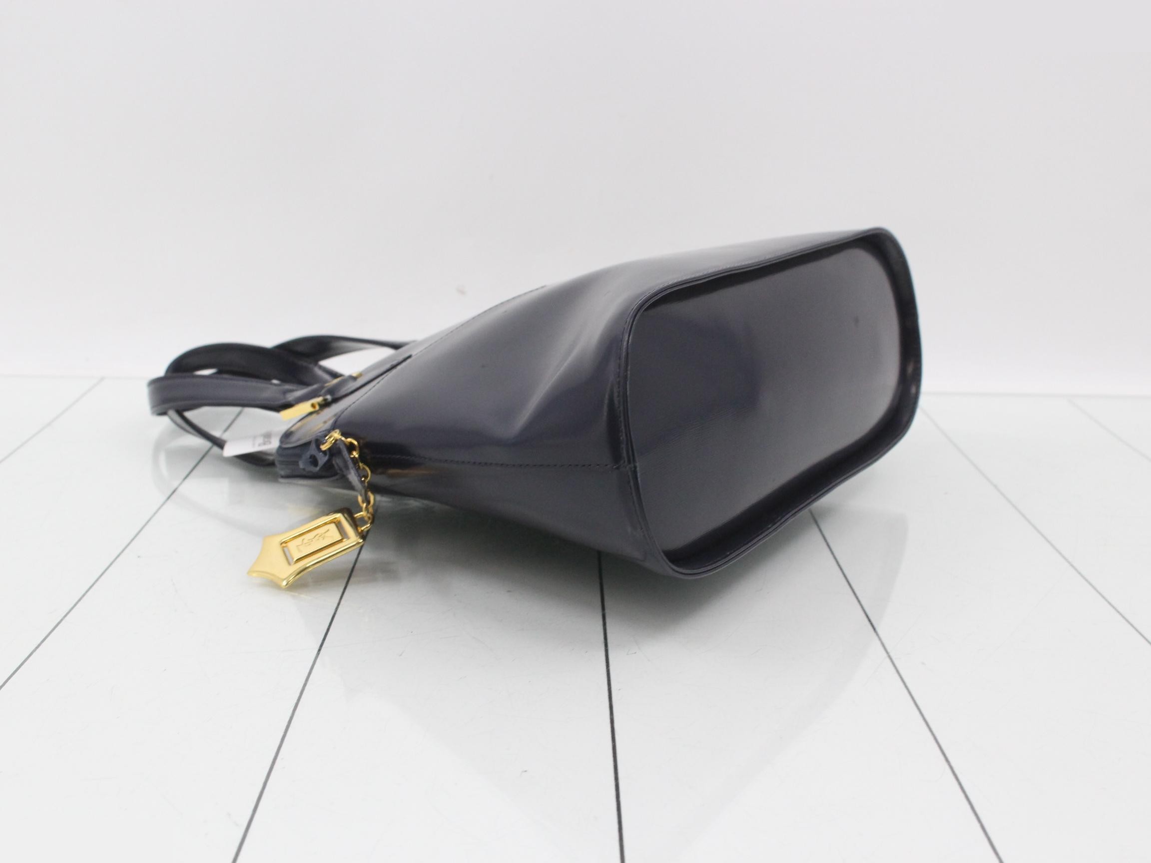 Leather handbag, navy — view 5