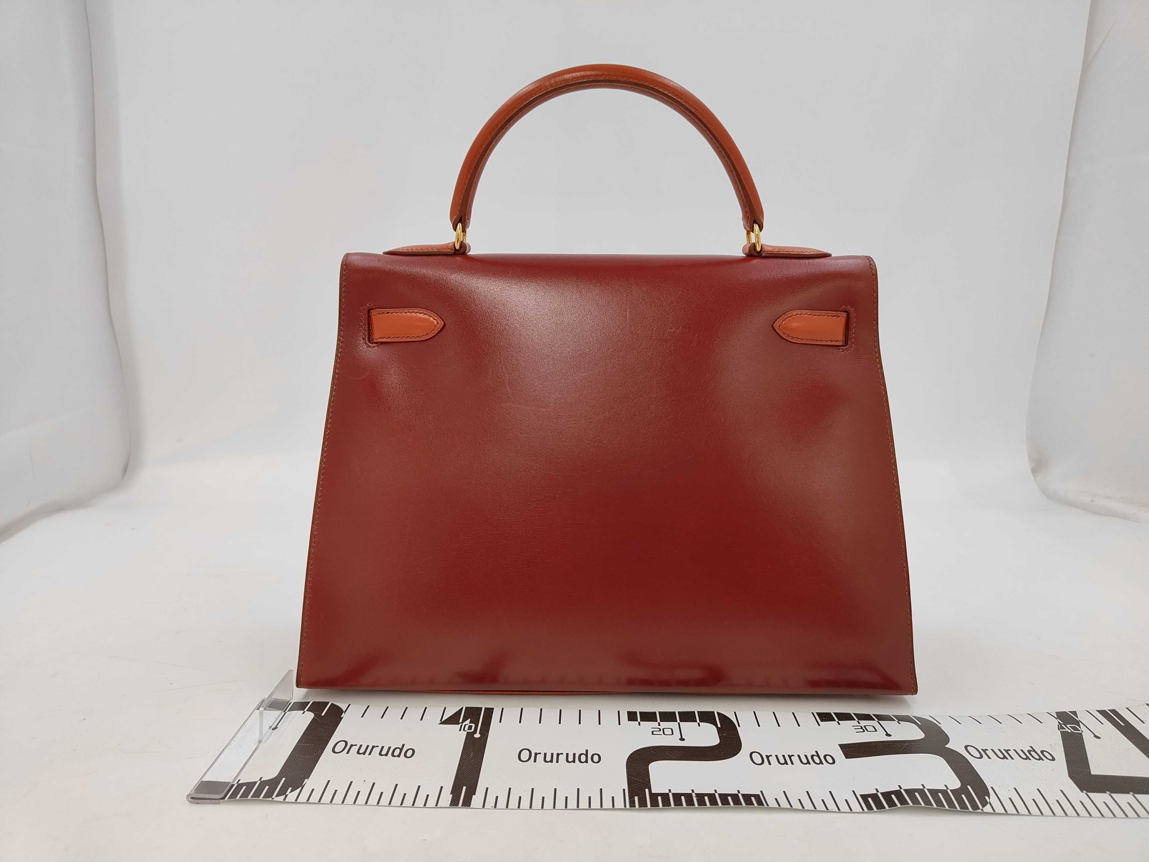 Kelly 32 Box Calf Tricolor Rouge H Brick Marron Foncé Gold Hardware Z Stamp Shoulder Bag — view 2