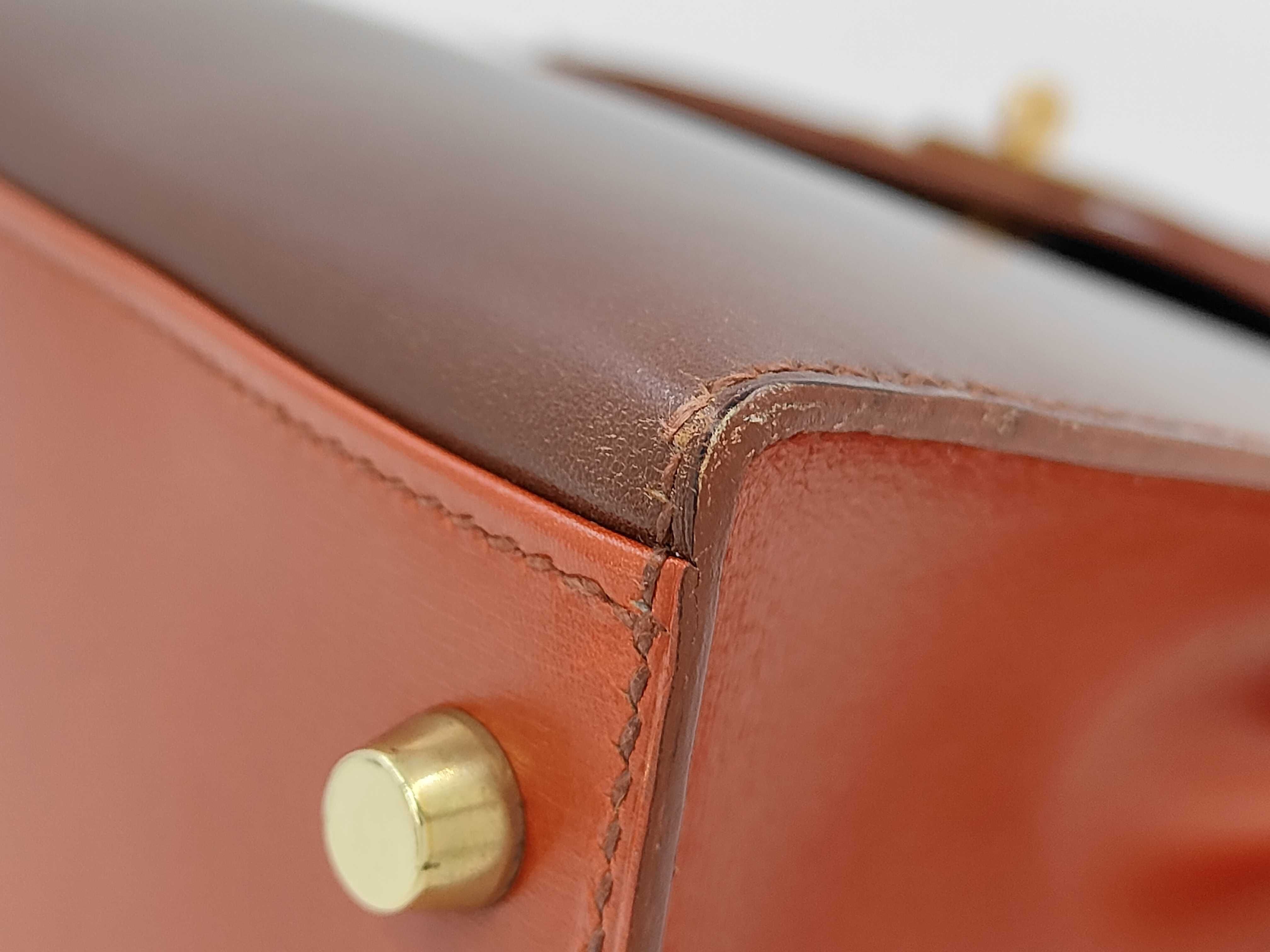 Kelly 32 Box Calf Tricolor Rouge H Brick Marron Foncé Gold Hardware Z Stamp Shoulder Bag — view 7