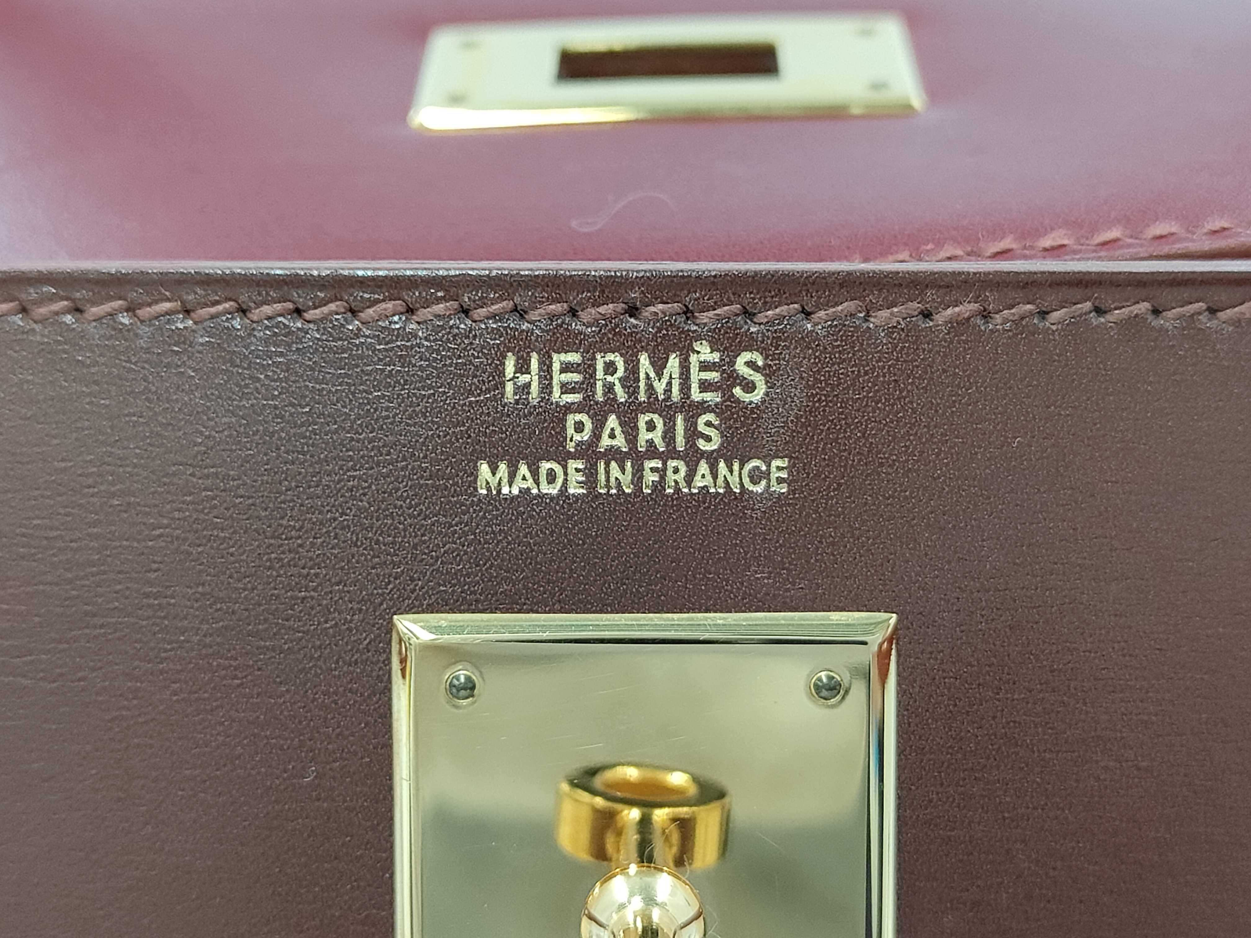 Kelly 32 Box Calf Tricolor Rouge H Brick Marron Foncé Gold Hardware Z Stamp Shoulder Bag — view 10