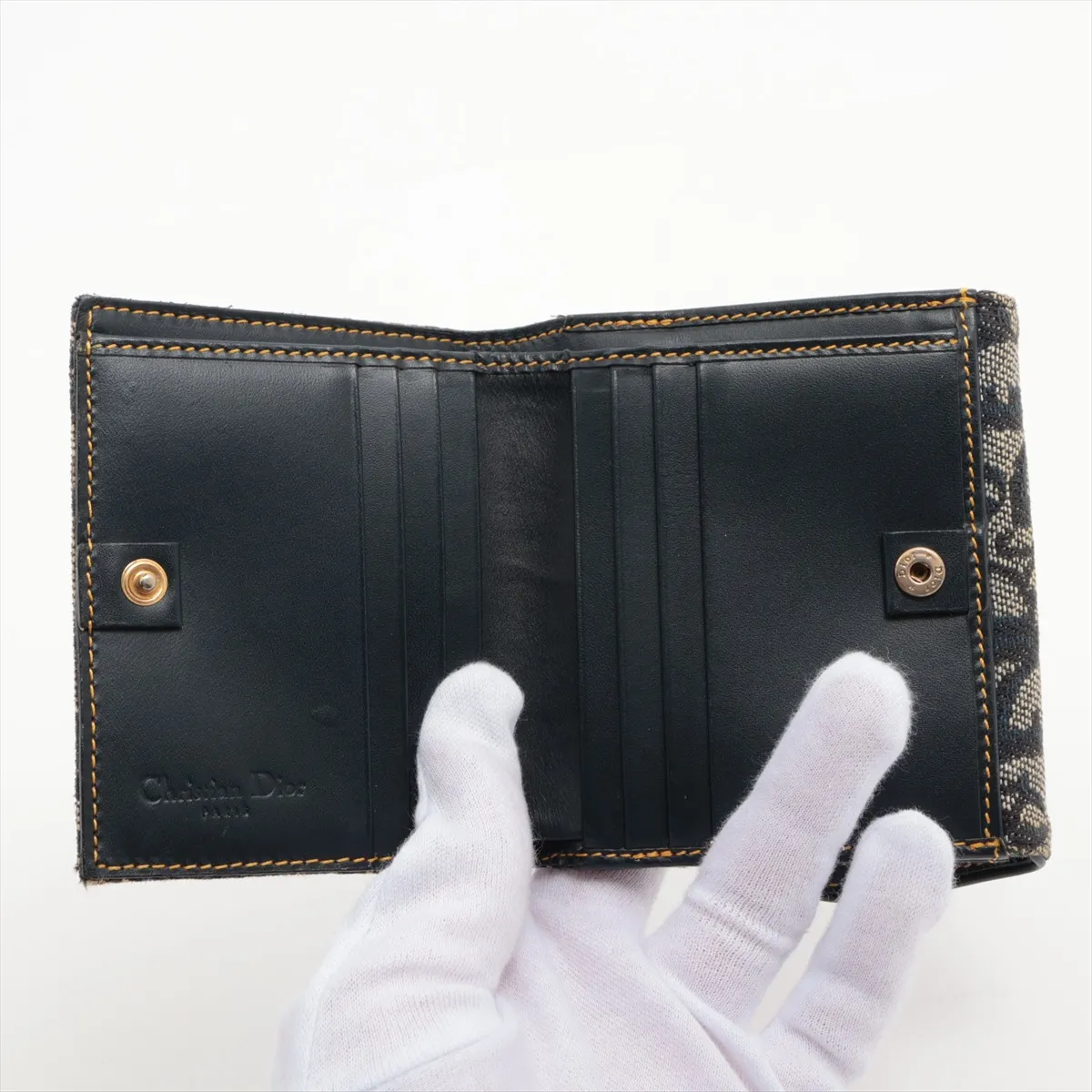Saddle Trotter Canvas x Leather Compact Wallet Navy x Beige — view 4