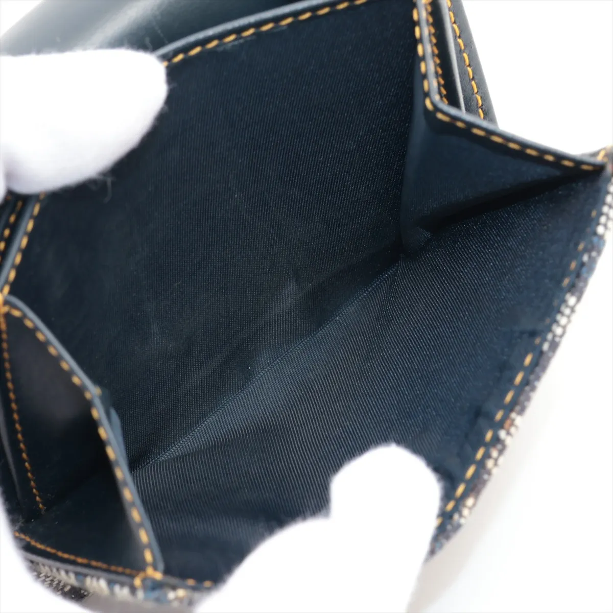 Saddle Trotter Canvas x Leather Compact Wallet Navy x Beige — view 6