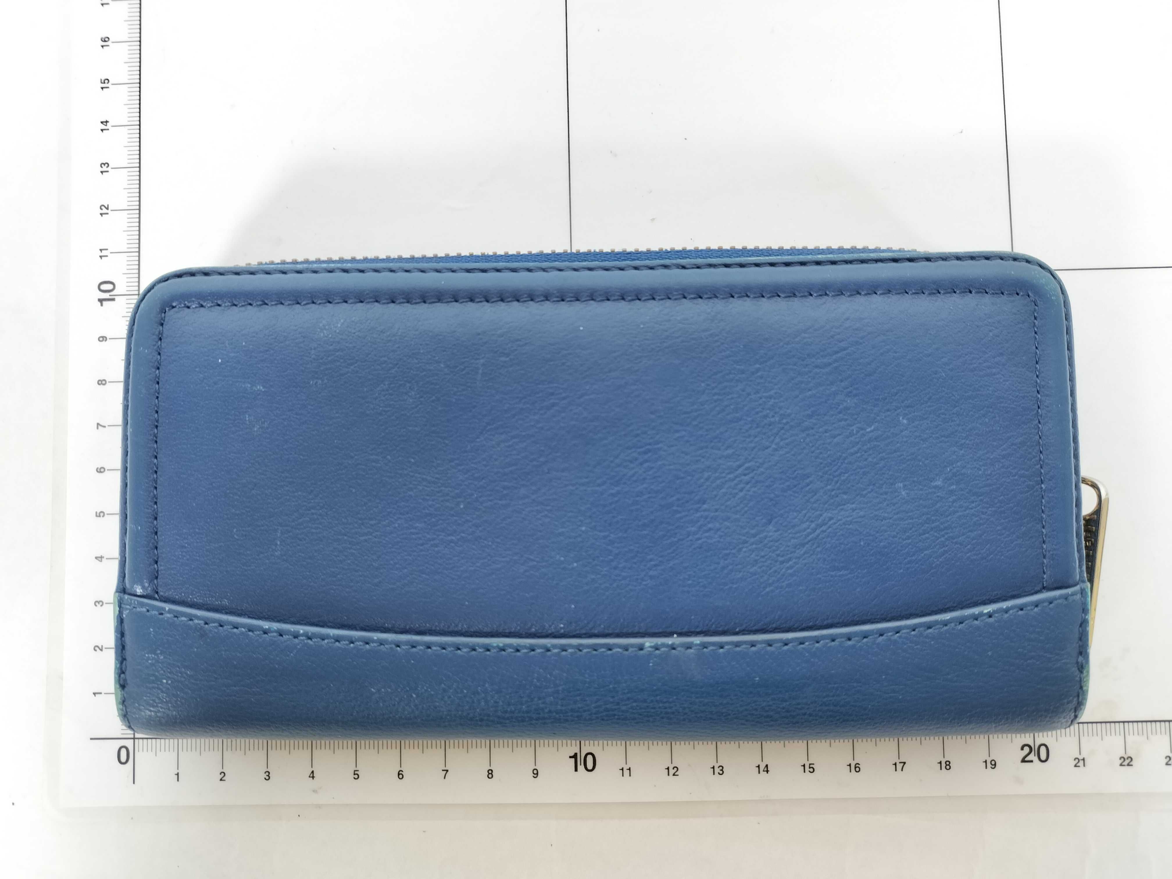 Leather Blue Round Zip Long Wallet — view 2