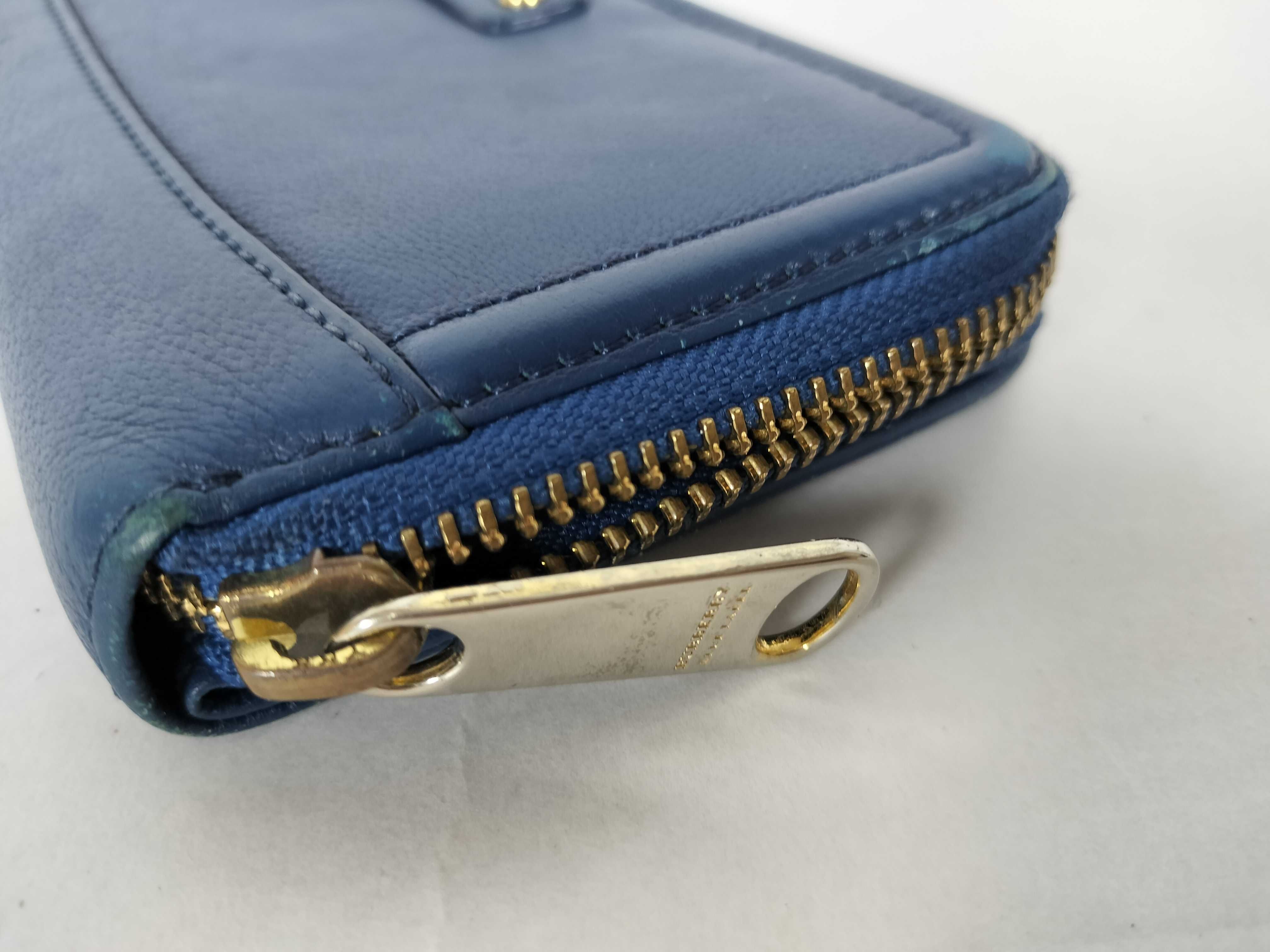 Leather Blue Round Zip Long Wallet — view 12