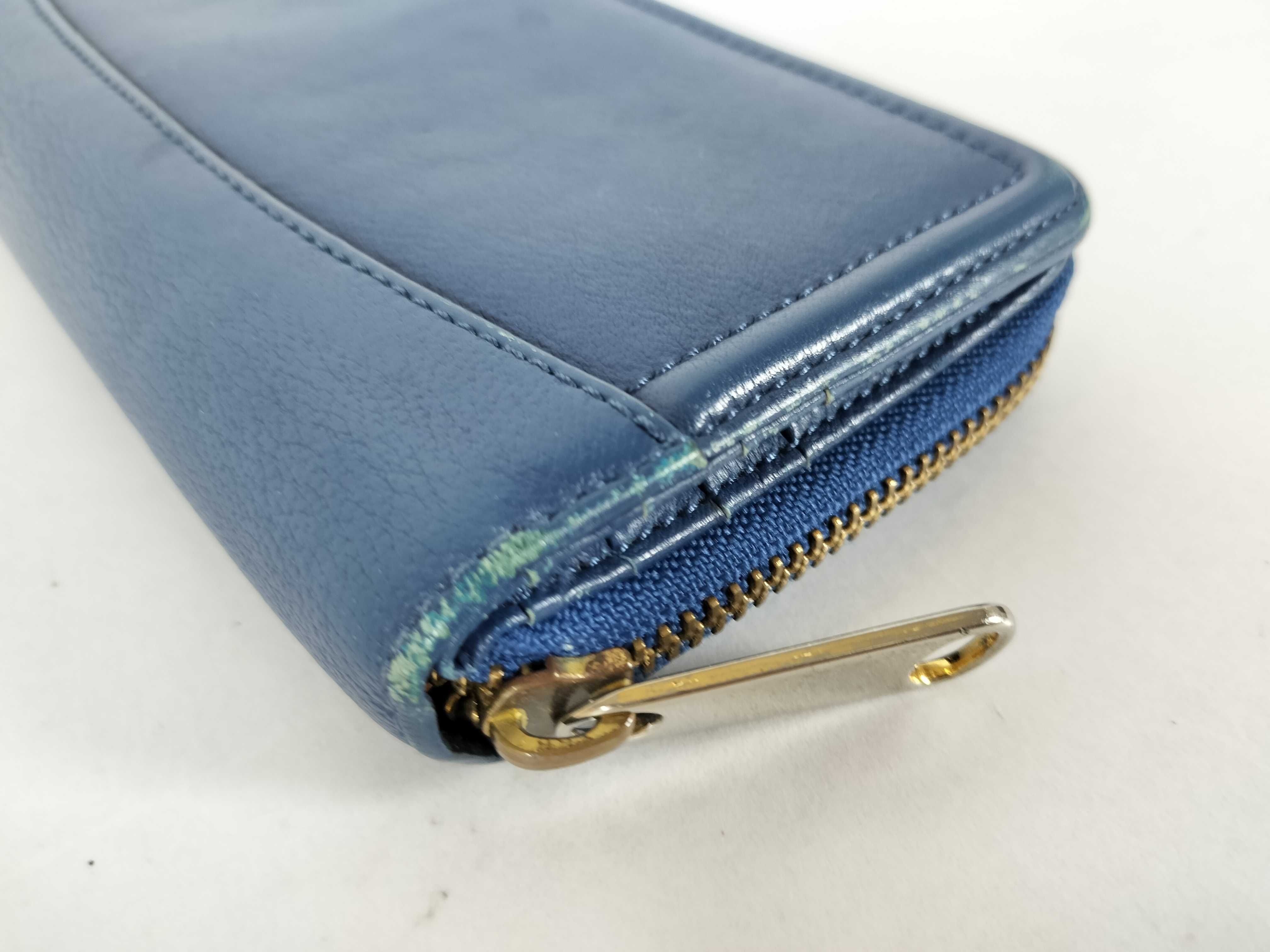 Leather Blue Round Zip Long Wallet — view 3