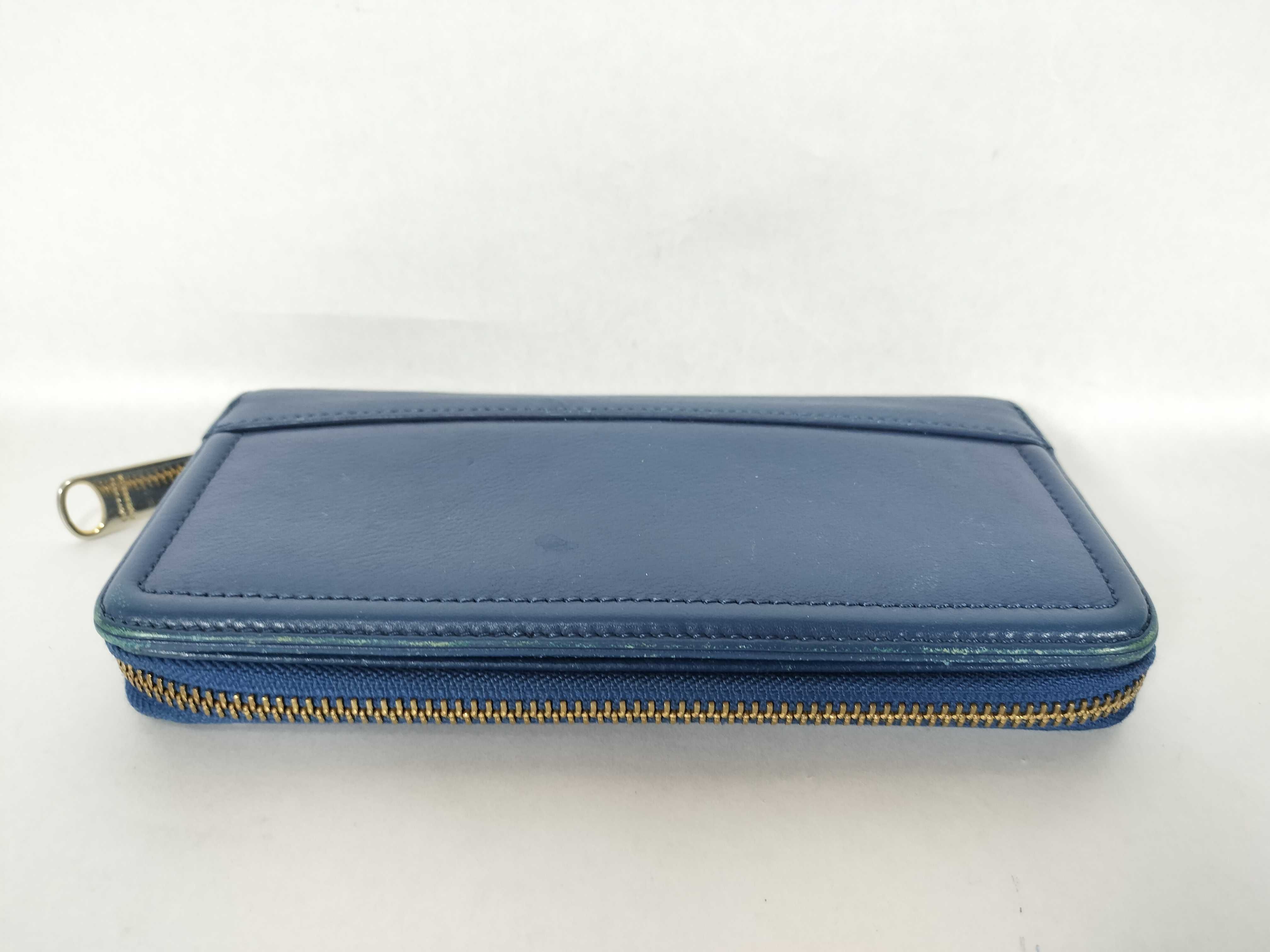 Leather Blue Round Zip Long Wallet — view 4